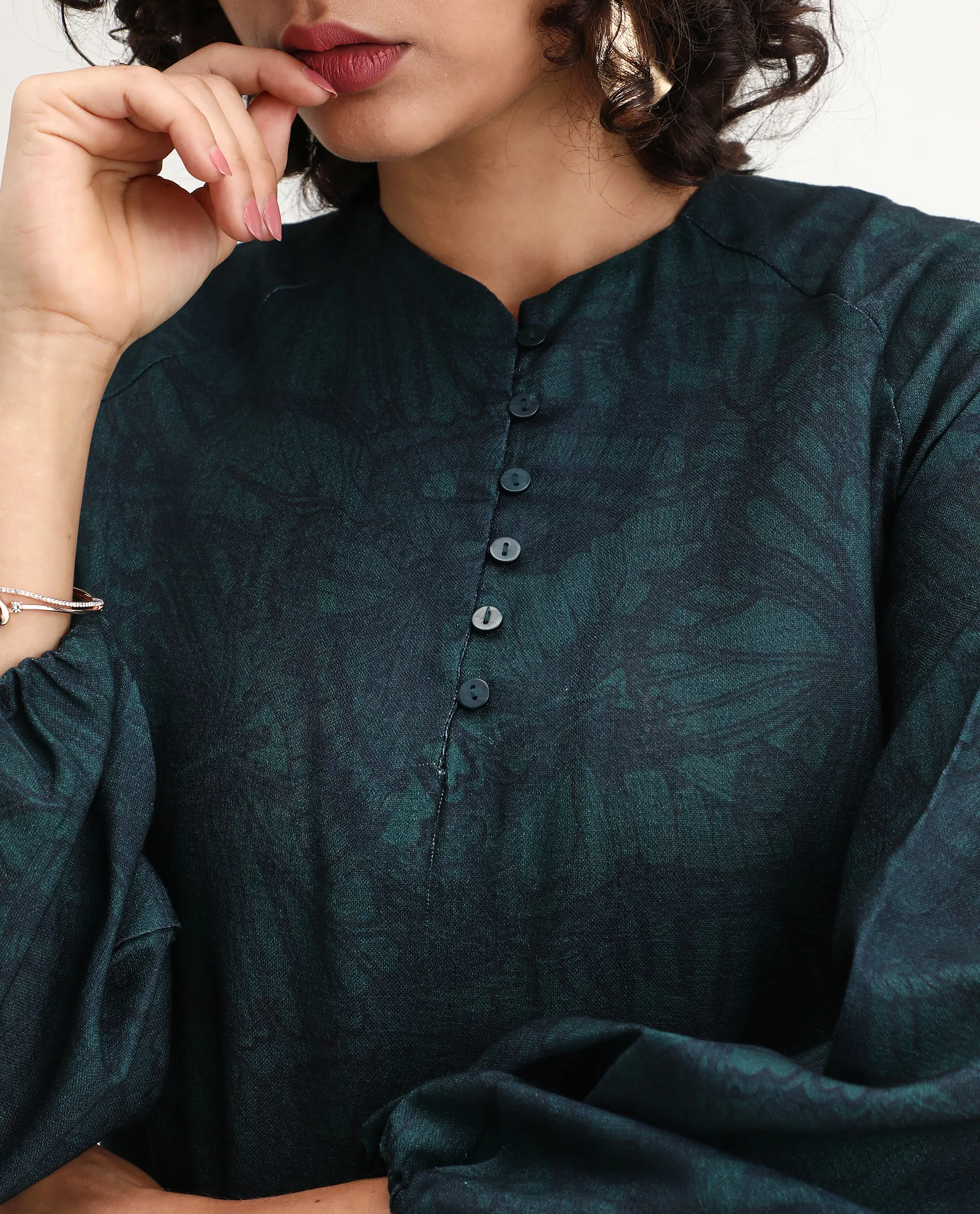 Rareism Women's Bhanism Teal Polyester Round Neck Abstract Print Bishop Sleeve Regular Fit Top - Image 2