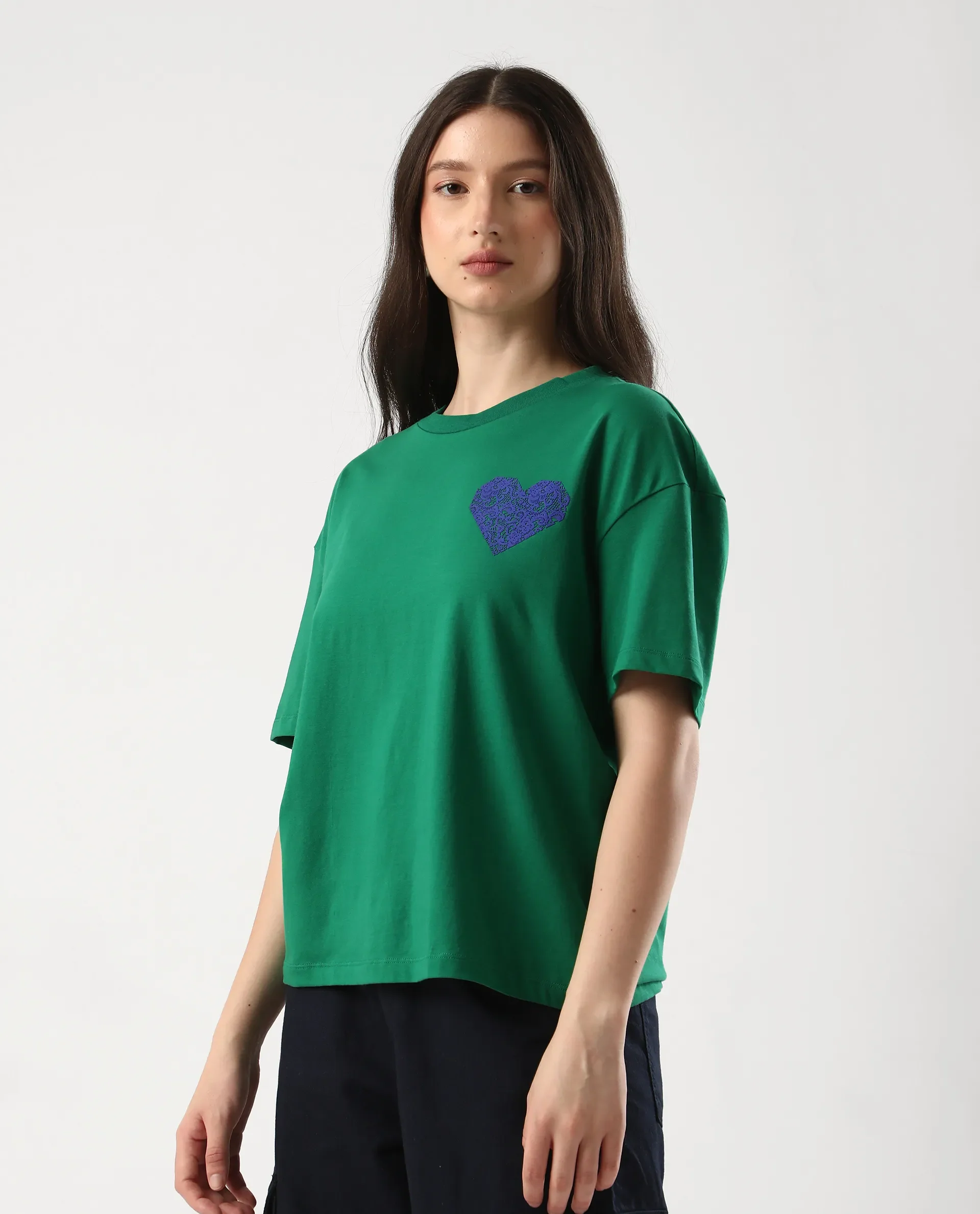 Rareism Women's Bharmo Green Cotton Crew Neck Typography Print Boxy Fit T-Shirt - Image 3