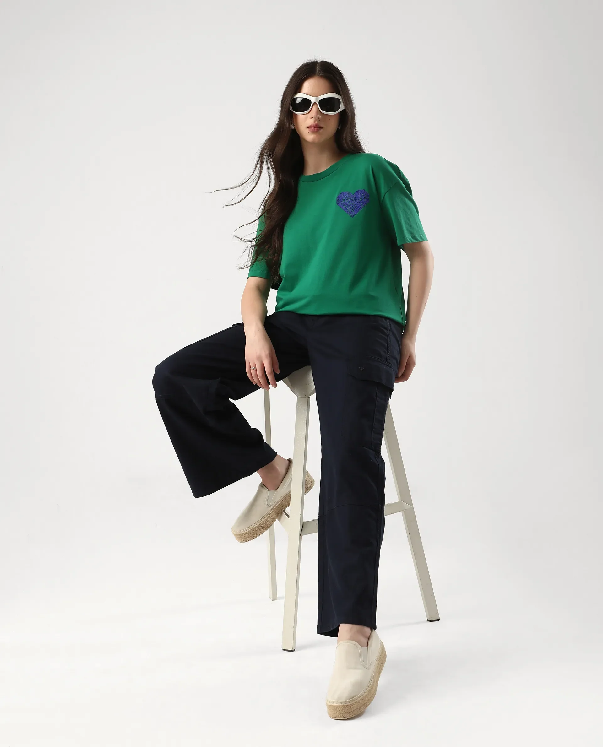 Rareism Women's Bharmo Green Cotton Crew Neck Typography Print Boxy Fit T-Shirt - Image 5