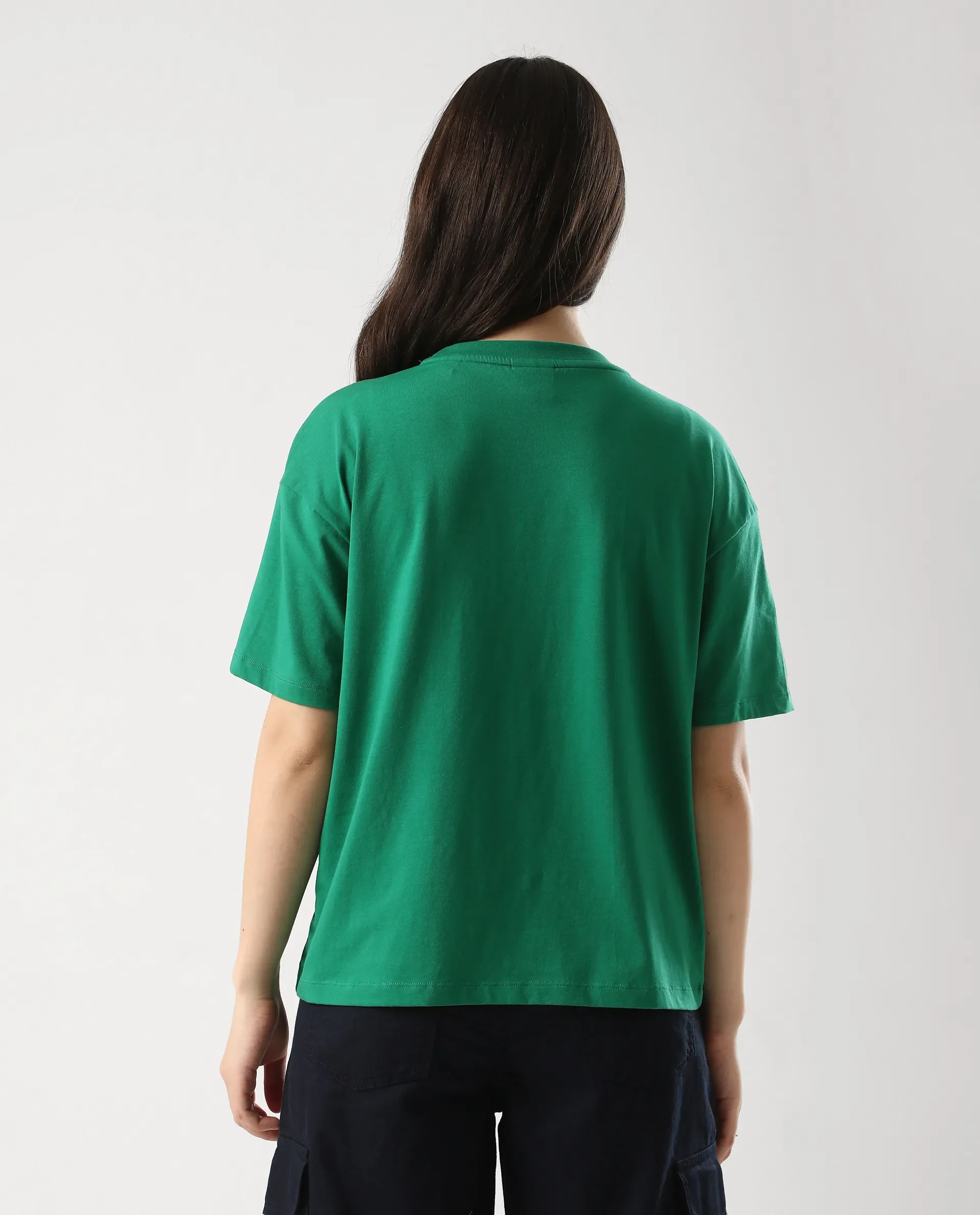 Rareism Women's Bharmo Green Cotton Crew Neck Typography Print Boxy Fit T-Shirt - Image 6