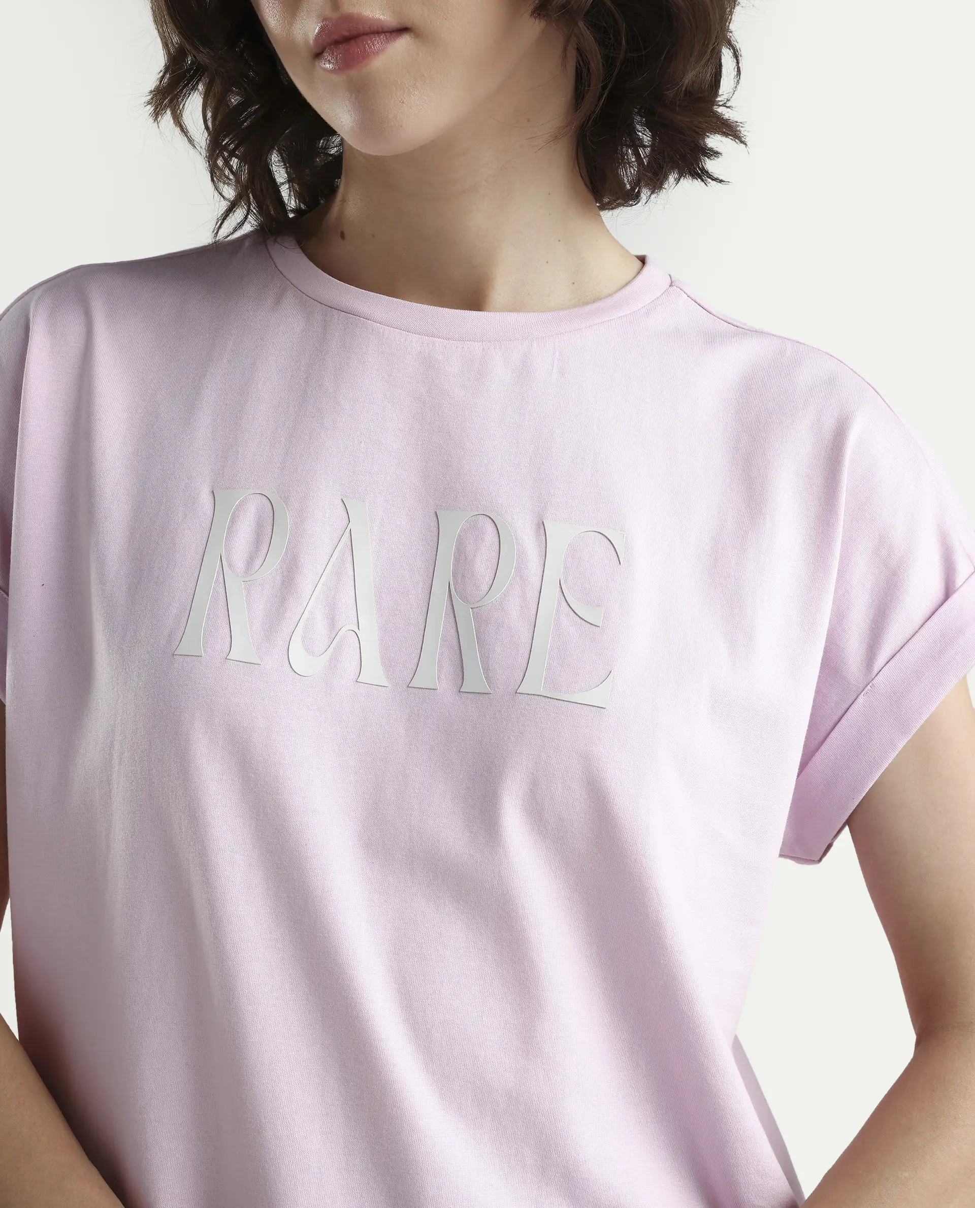 Rareism Women's Bhars Light Pink Cotton Half Sleeve Regular Fit Printed T-Shirt - Image 4