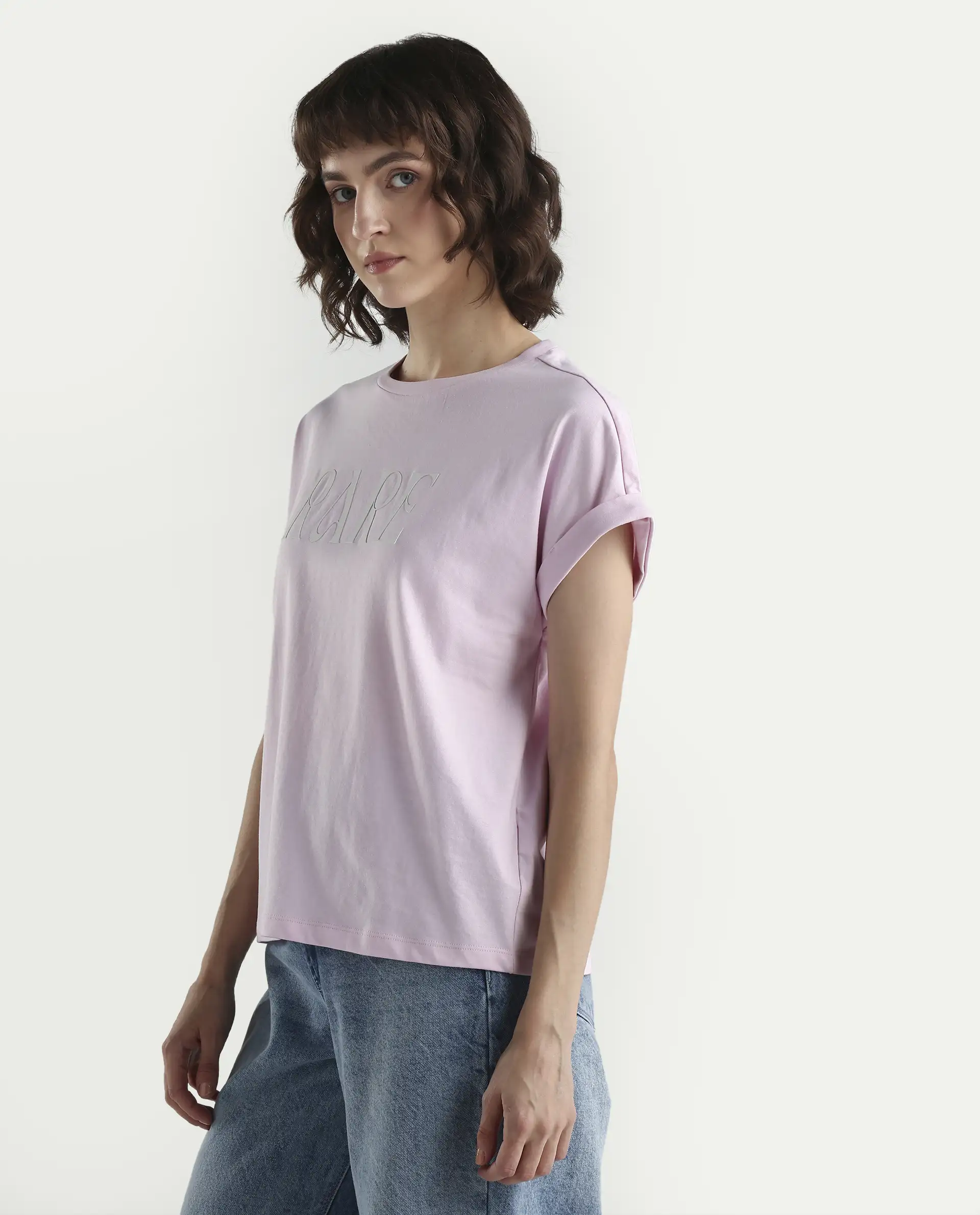 Rareism Women's Bhars Light Pink Cotton Half Sleeve Regular Fit Printed T-Shirt - Image 5