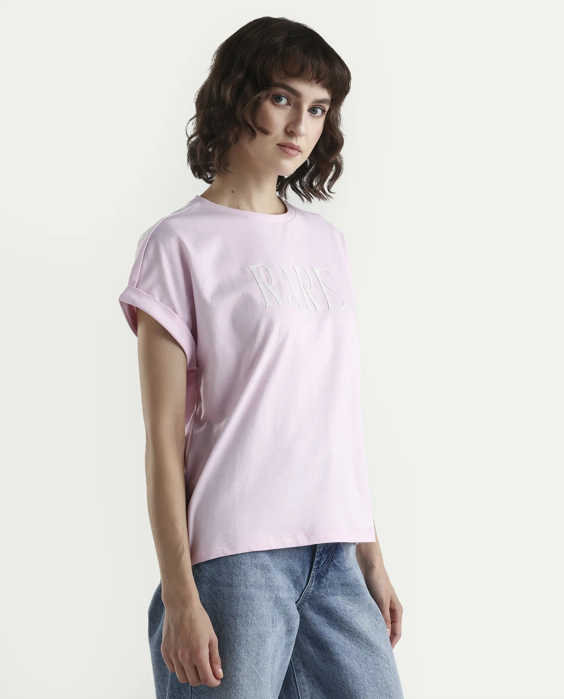 Rareism Women's Bhars Light Pink Cotton Half Sleeve Regular Fit Printed T-Shirt - Image 6