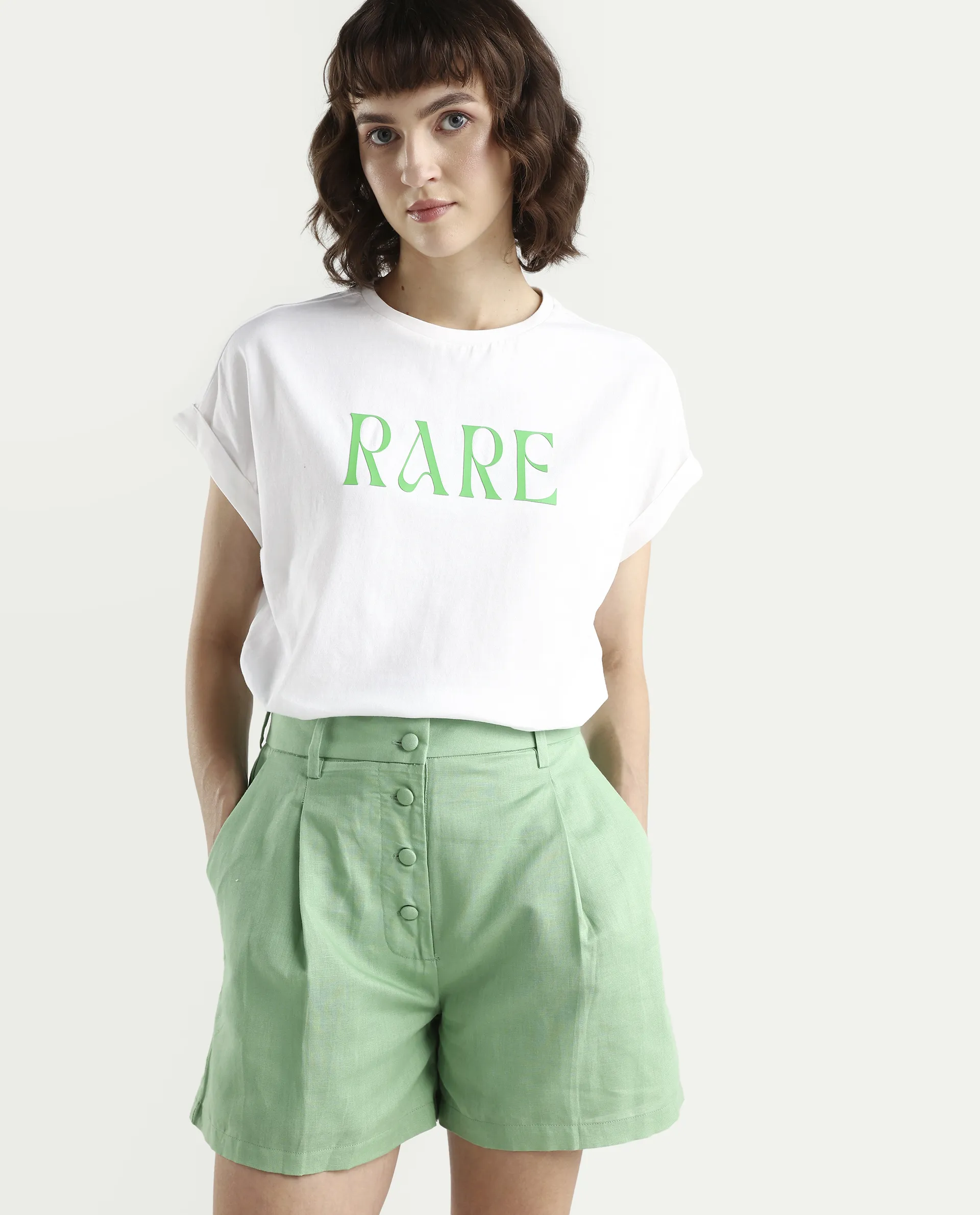 Rareism Women's Bhars White Cotton Half Sleeve Regular Fit Printed T-Shirt - Image 3