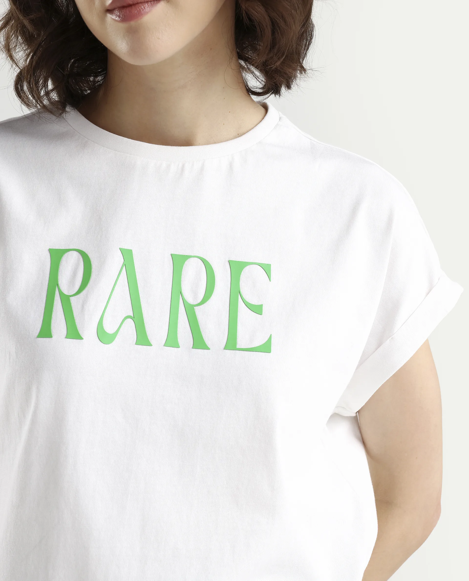 Rareism Women's Bhars White Cotton Half Sleeve Regular Fit Printed T-Shirt - Image 4