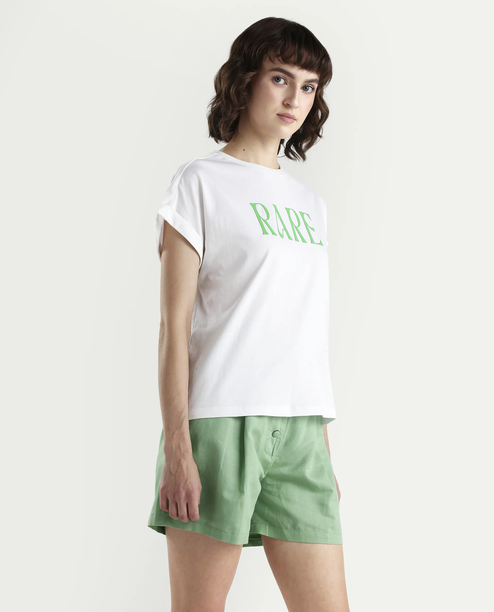 Rareism Women's Bhars White Cotton Half Sleeve Regular Fit Printed T-Shirt - Image 5