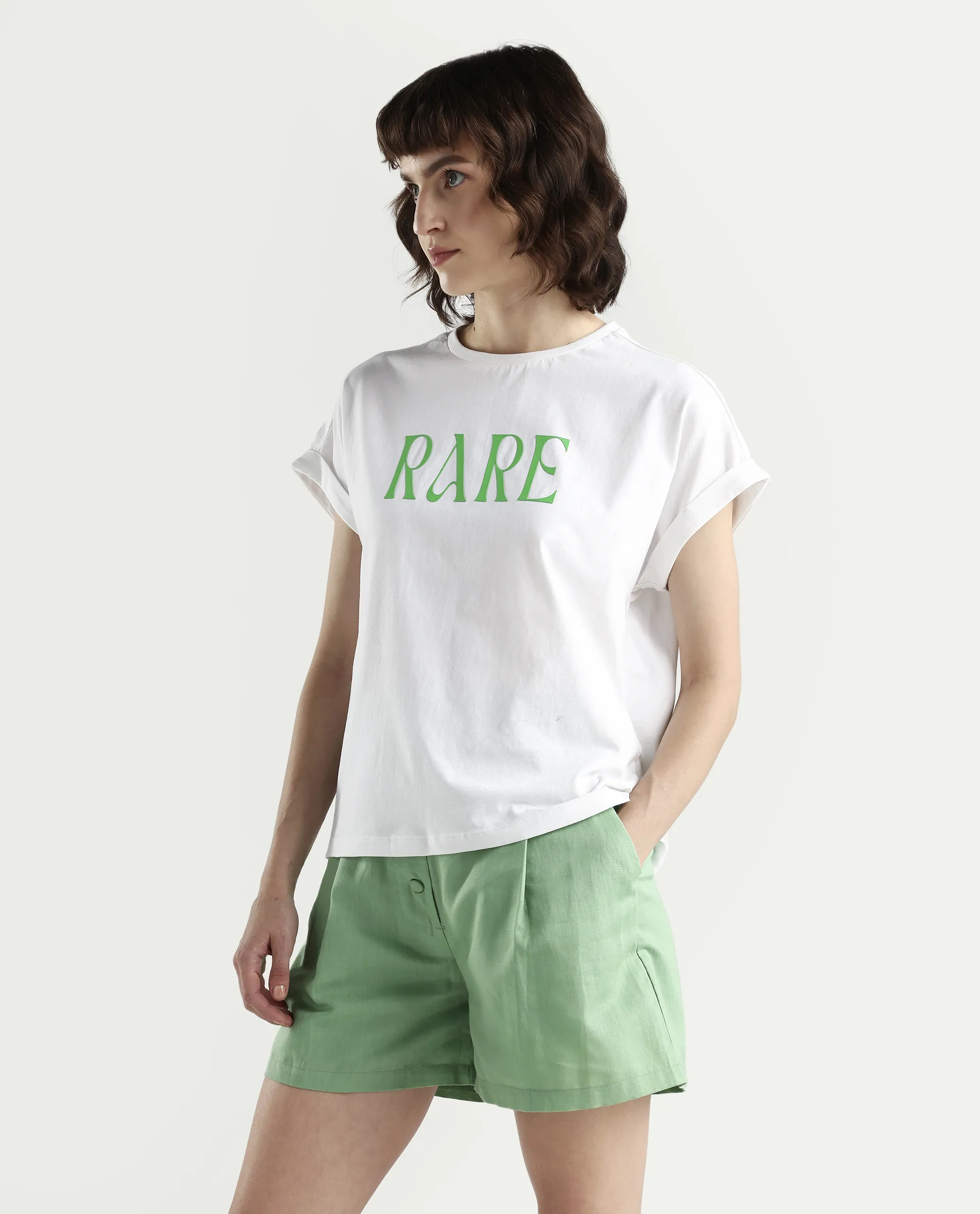 Rareism Women's Bhars White Cotton Half Sleeve Regular Fit Printed T-Shirt - Image 6