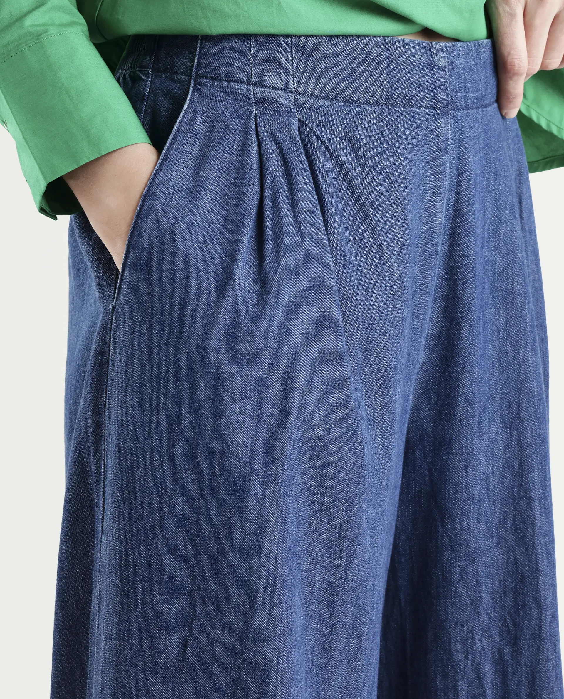 Rareism Women's Bhashio B Dark Blue Polyester Plain Ankle Length Flared Trouser - Image 4