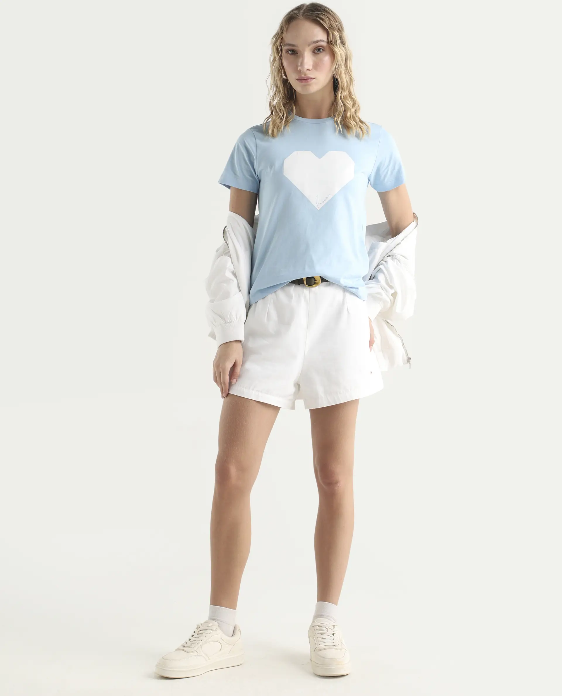 Rareism Women's Bhax Light Blue Cotton Crew Neck Typography Print Regular Fit T-Shirt - Image 2