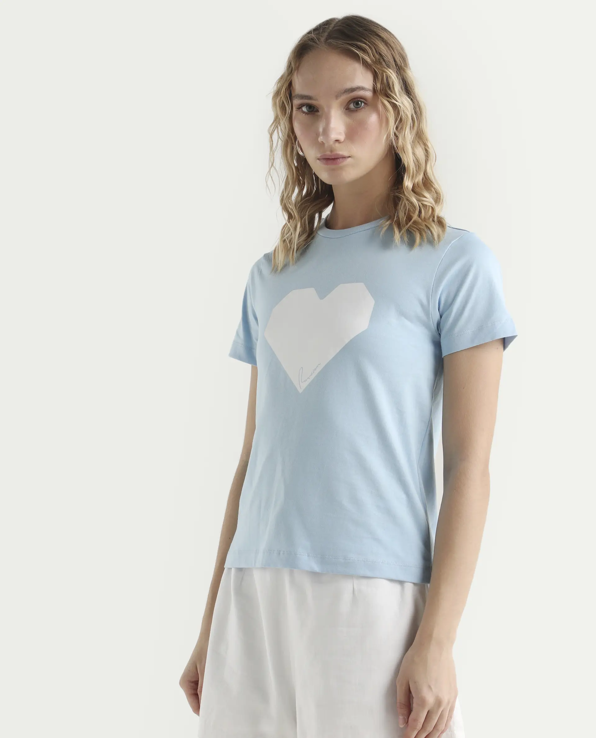 Rareism Women's Bhax Light Blue Cotton Crew Neck Typography Print Regular Fit T-Shirt - Image 6
