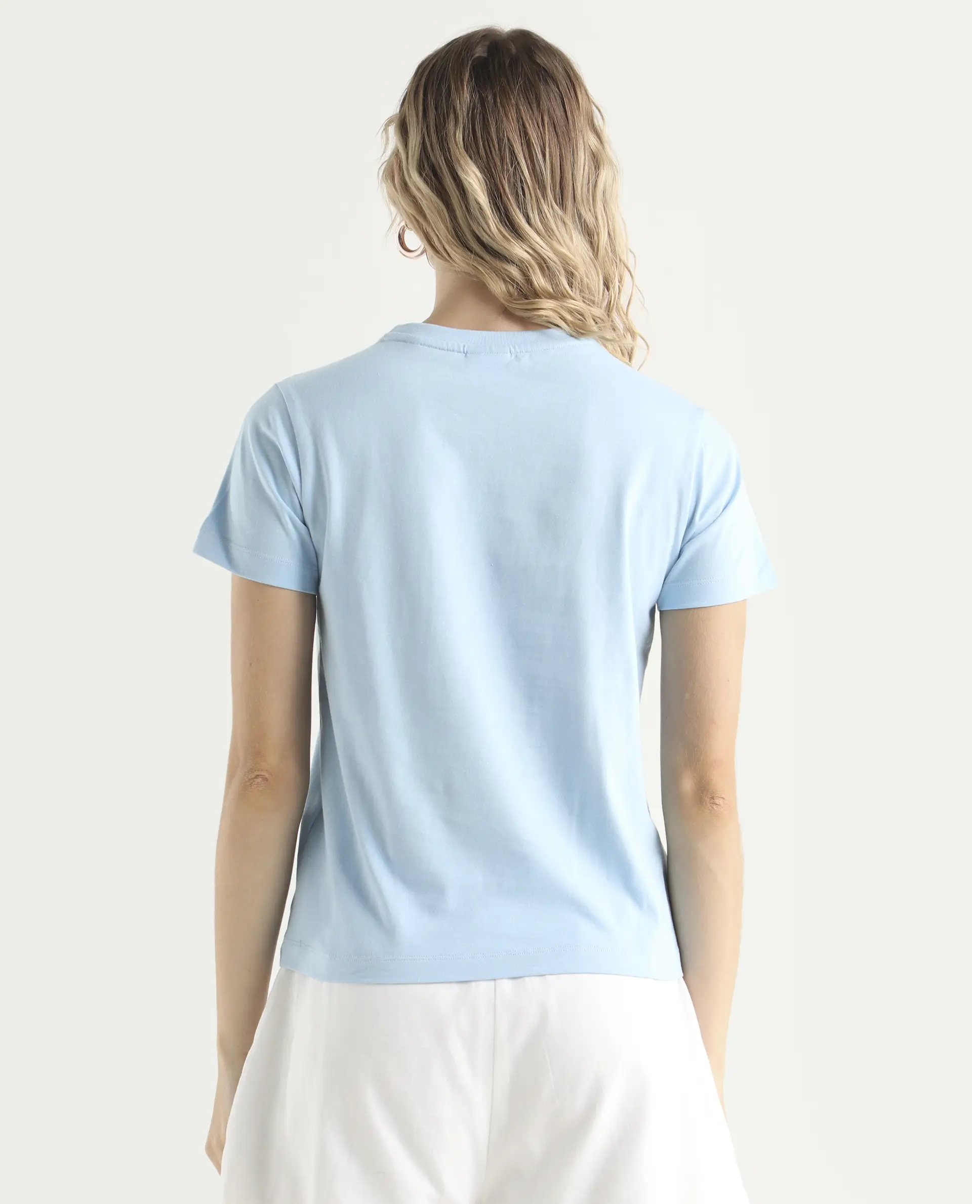 Rareism Women's Bhax Light Blue Cotton Crew Neck Typography Print Regular Fit T-Shirt - Image 7