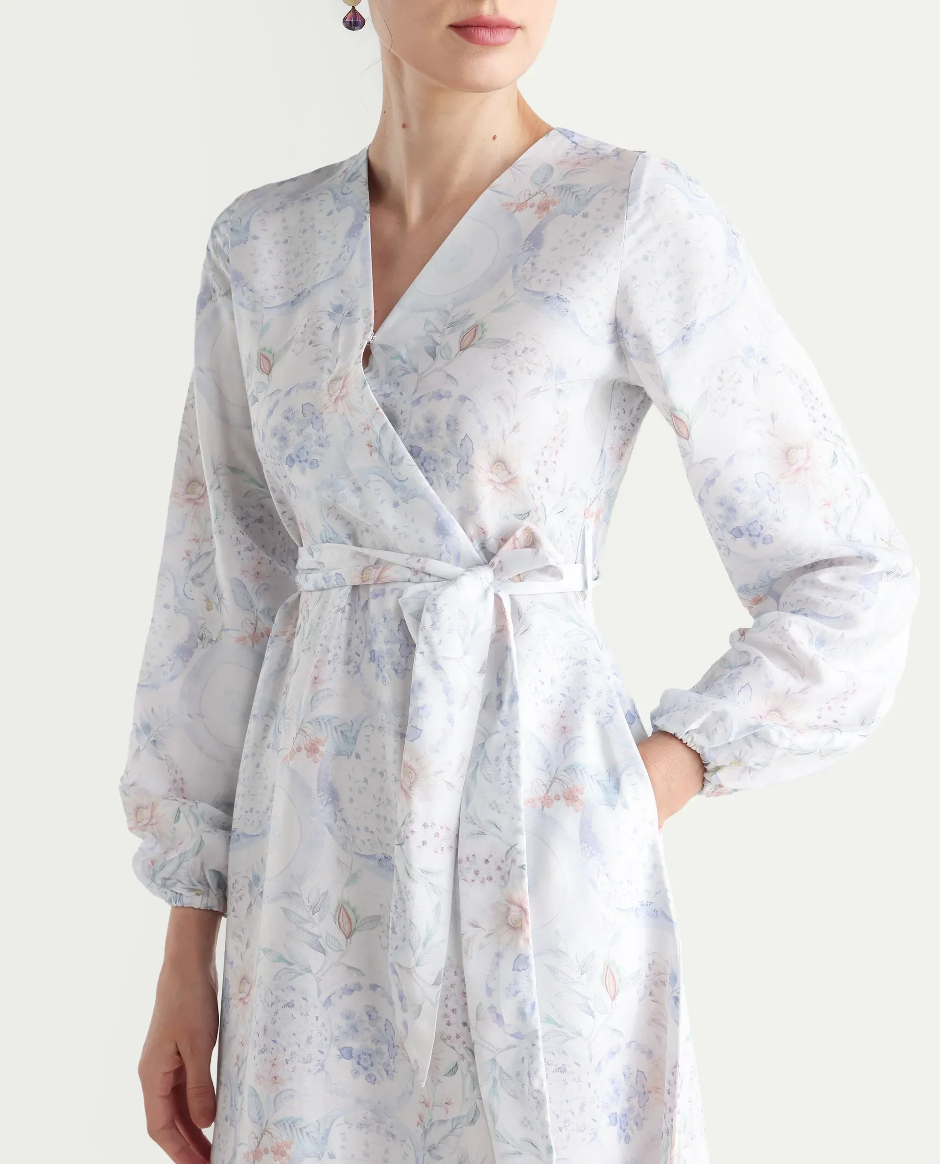 Rareism Women's Bhaxjo Light Multi Cotton V-Neck Abstract Print Midi A-Line Dress - Image 3