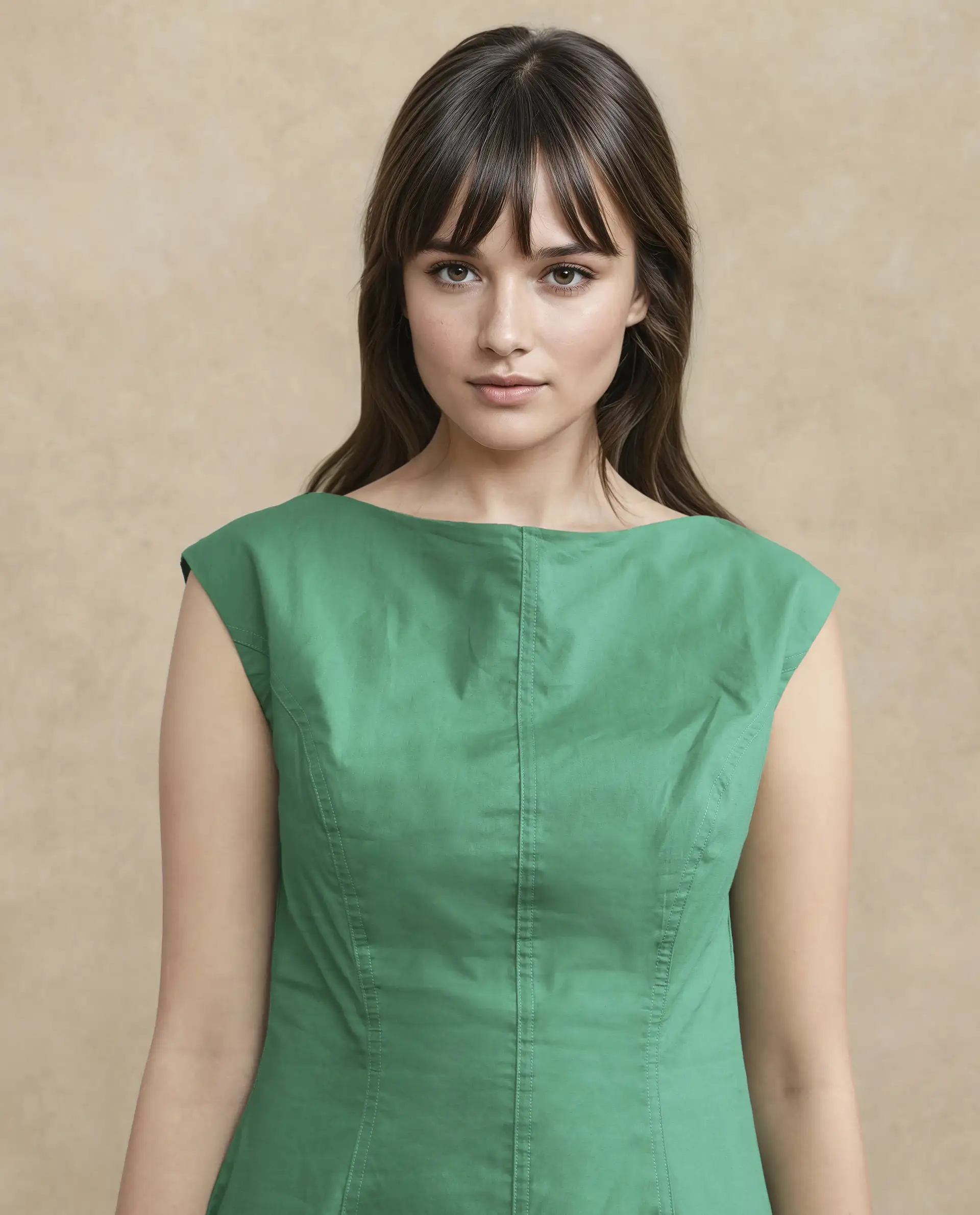 Rareism Women's Bhlaski Green Cotton Round Neck Plain Sleeveless Knee Length Straight Fit Dress - Image 3