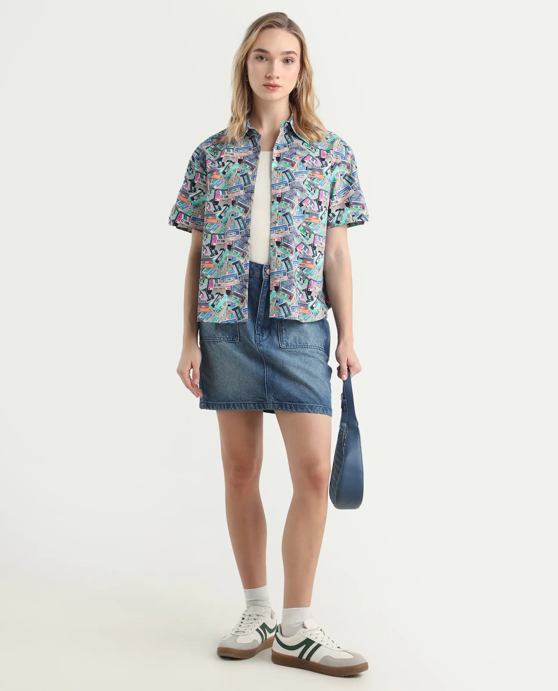 Rareism Women's Bhx Multi Cotton Drop Collar Object Print Regular Fit Shirt