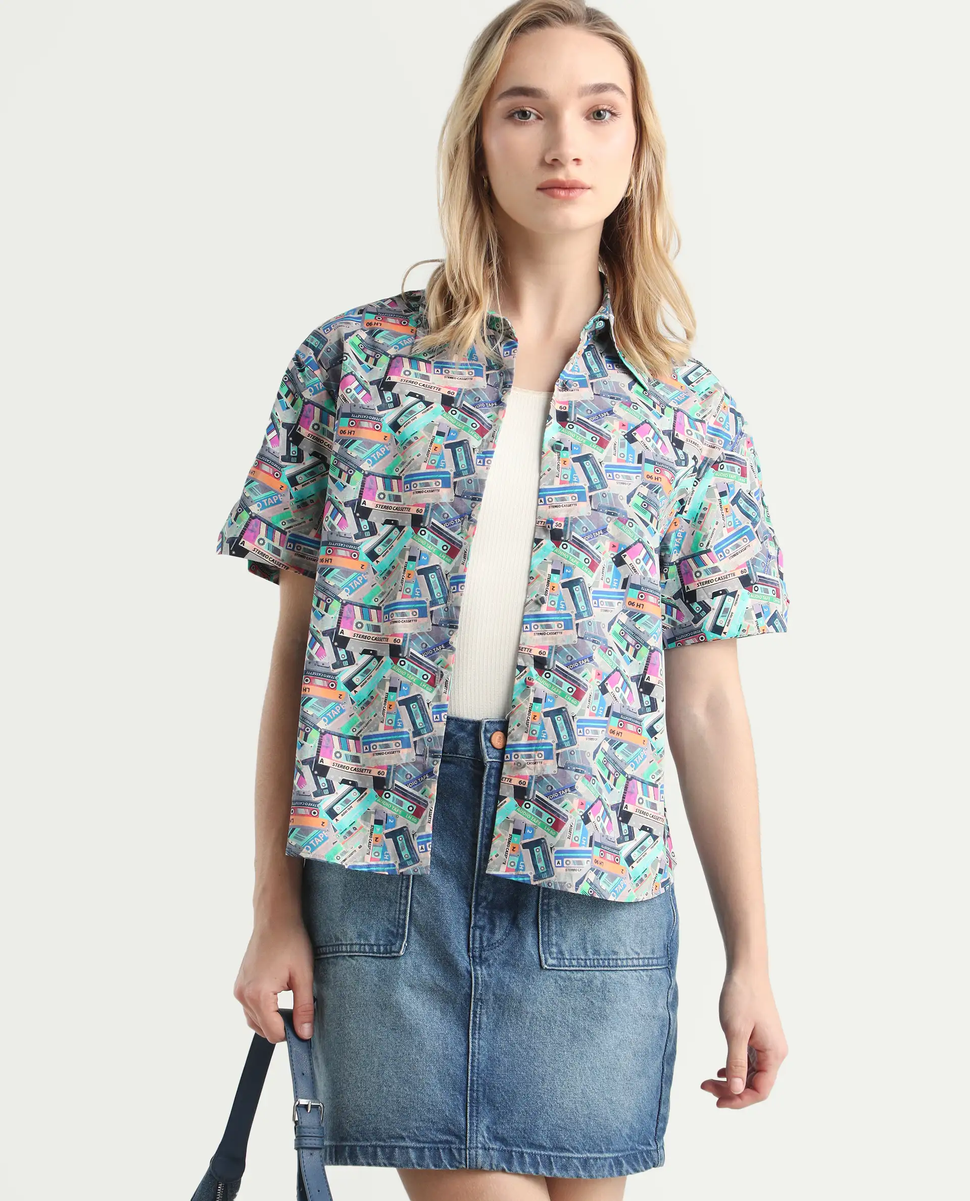 Rareism Women's Bhx Multi Cotton Drop Collar Object Print Regular Fit Shirt - Image 2
