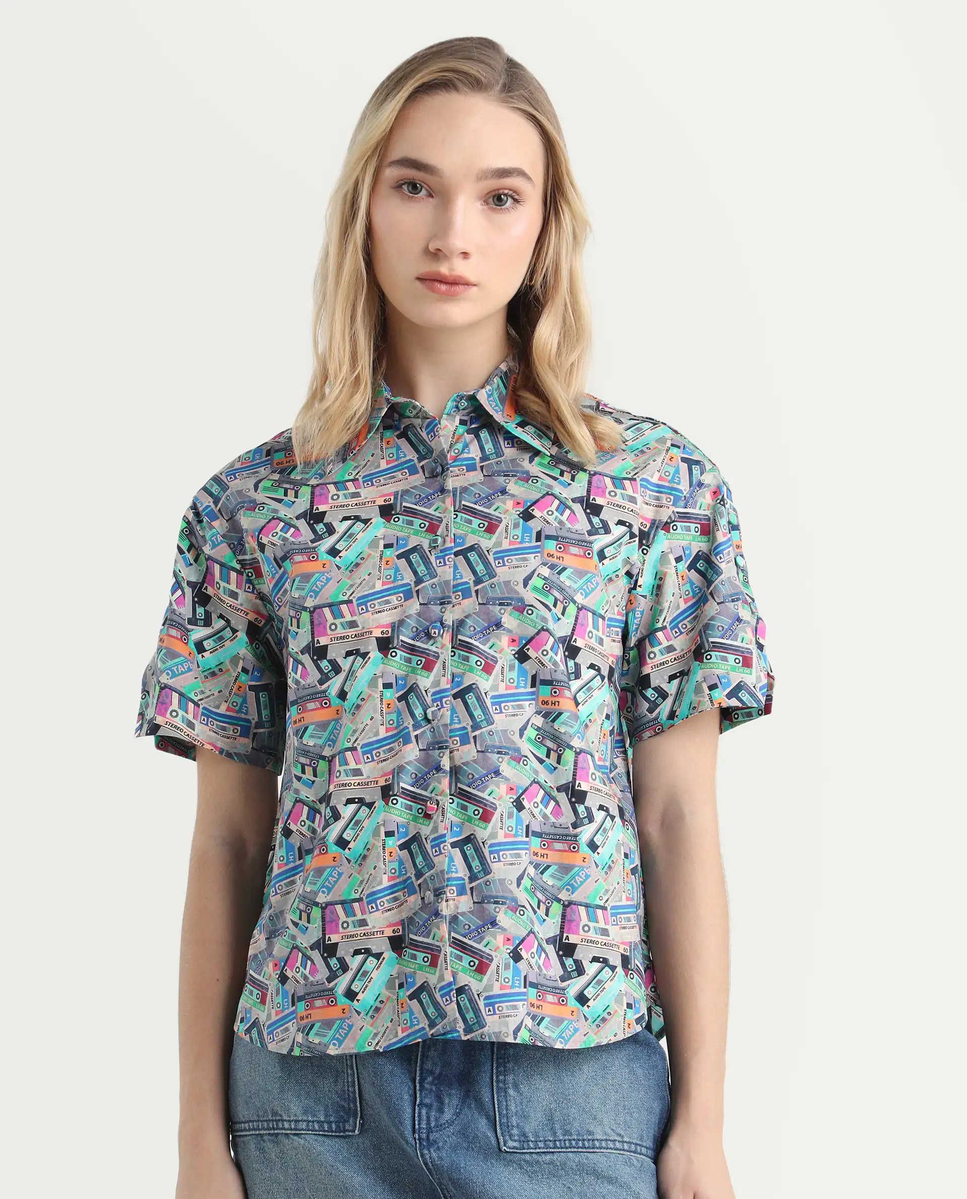 Rareism Women's Bhx Multi Cotton Drop Collar Object Print Regular Fit Shirt - Image 3