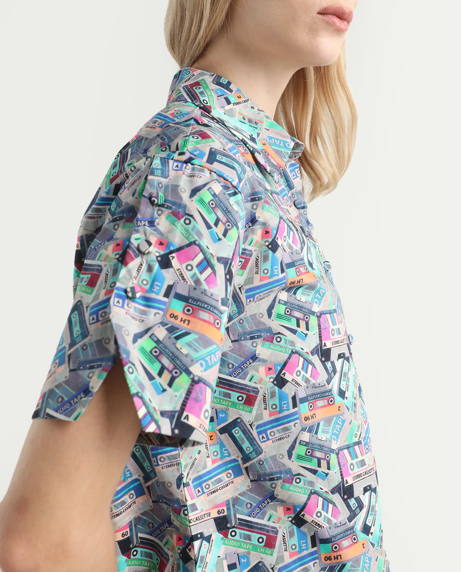 Rareism Women's Bhx Multi Cotton Drop Collar Object Print Regular Fit Shirt - Image 4