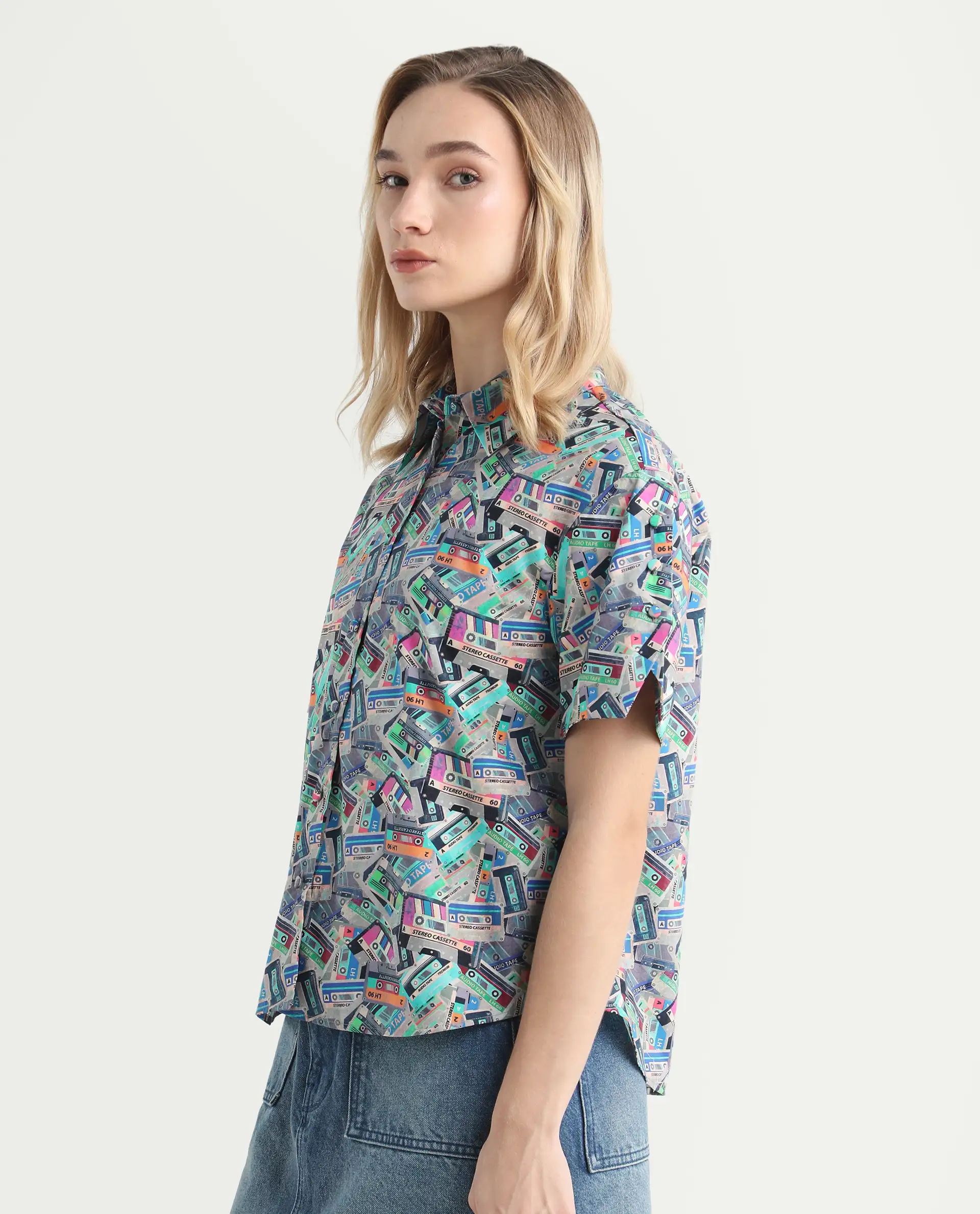 Rareism Women's Bhx Multi Cotton Drop Collar Object Print Regular Fit Shirt - Image 6