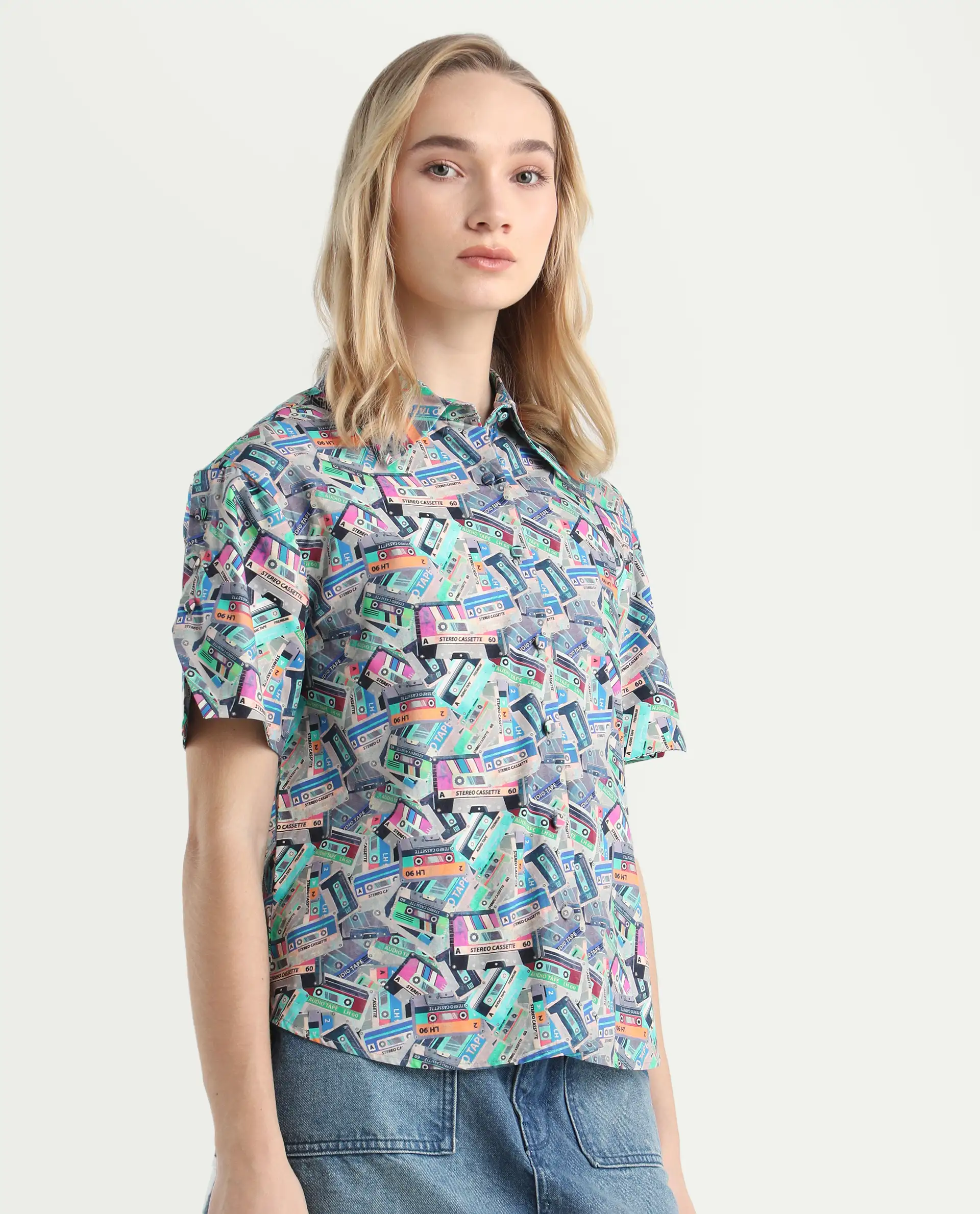 Rareism Women's Bhx Multi Cotton Drop Collar Object Print Regular Fit Shirt - Image 7