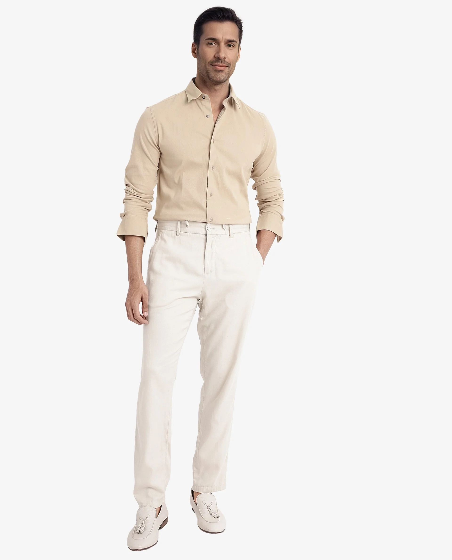 Rare Rabbit Men's Bicton Beige Cotton Plain Regular Fit Full Sleeve Collared Shirt - Image 2
