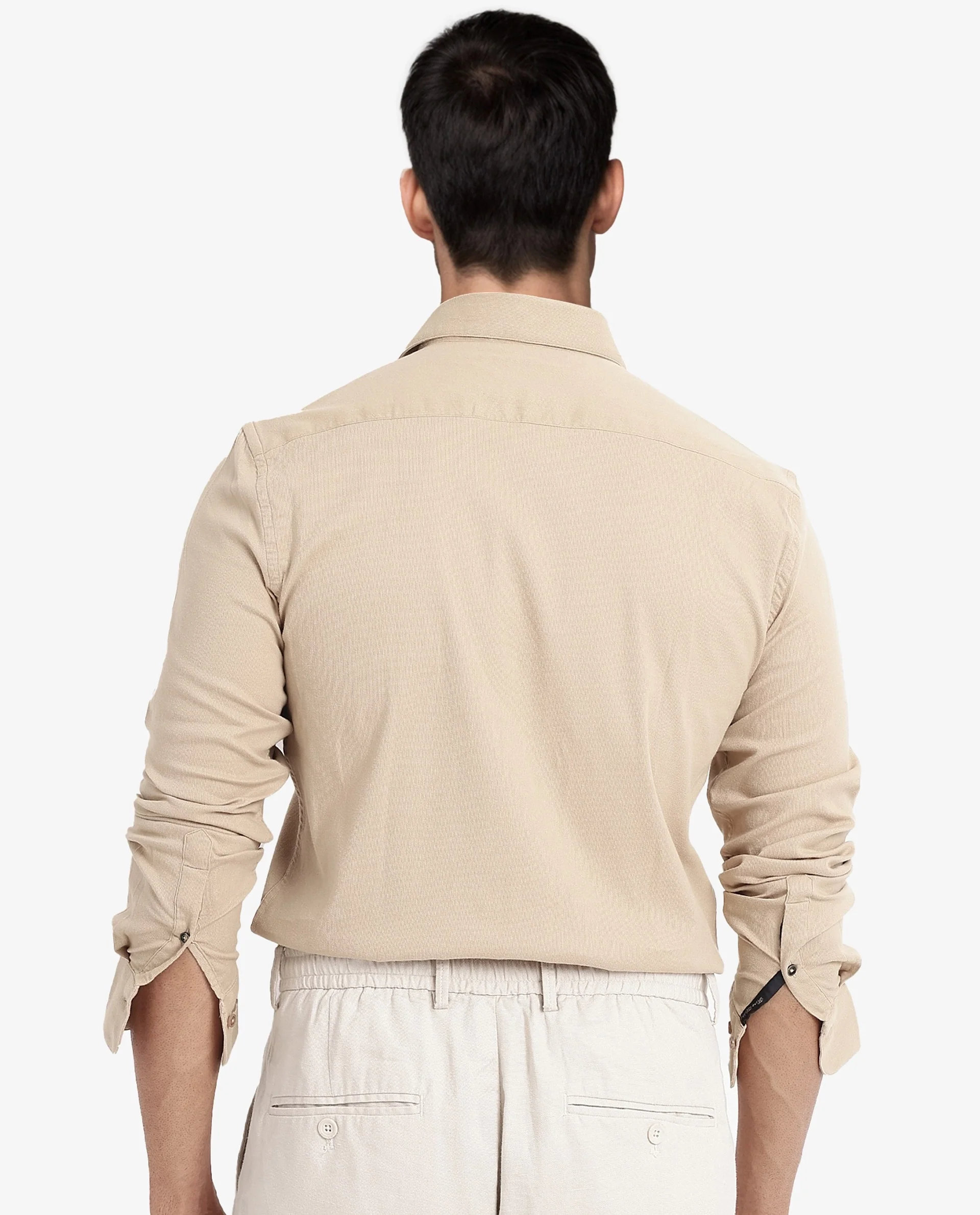 Rare Rabbit Men's Bicton Beige Cotton Plain Regular Fit Full Sleeve Collared Shirt - Image 4