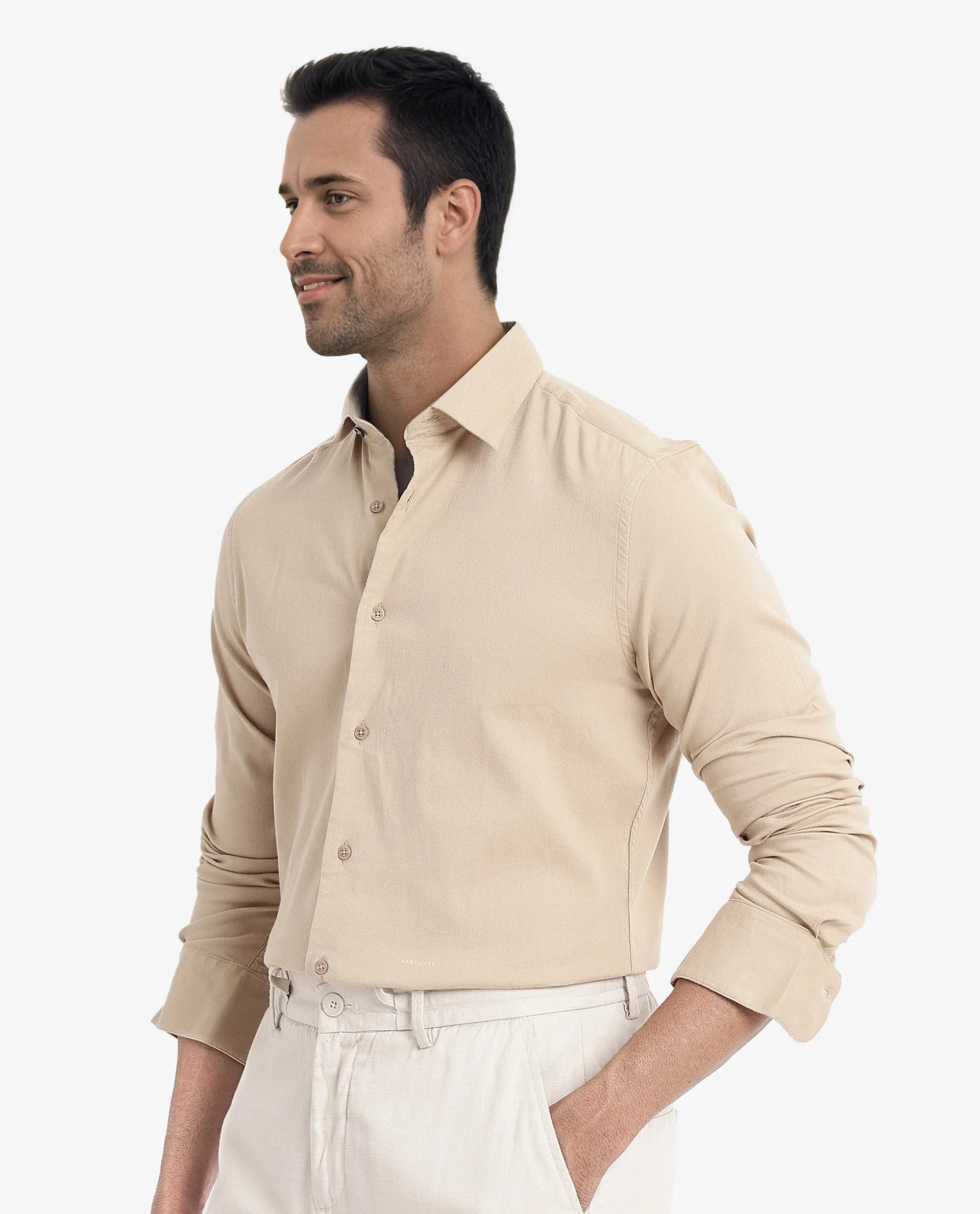 Rare Rabbit Men's Bicton Beige Cotton Plain Regular Fit Full Sleeve Collared Shirt - Image 5