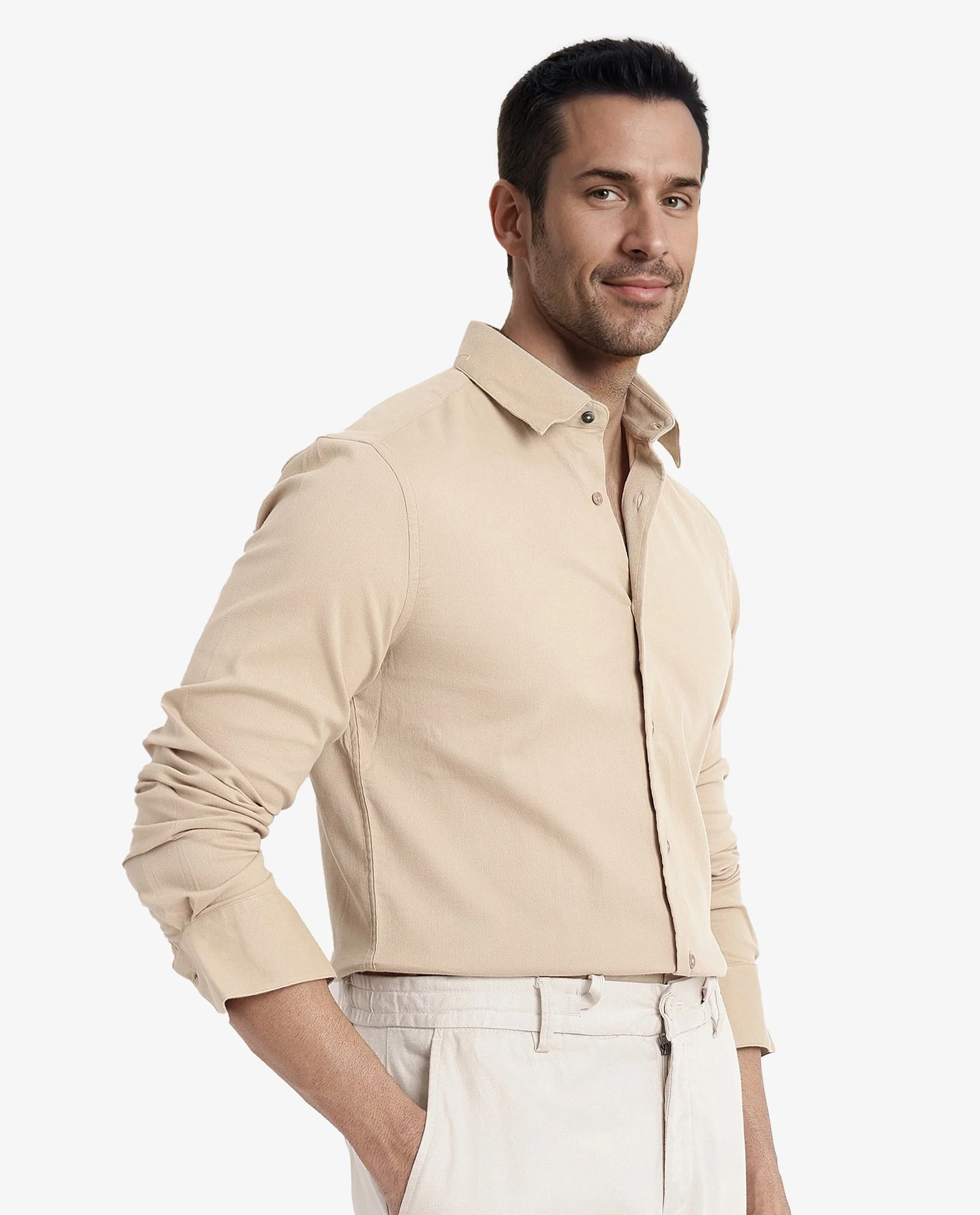 Rare Rabbit Men's Bicton Beige Cotton Plain Regular Fit Full Sleeve Collared Shirt - Image 6