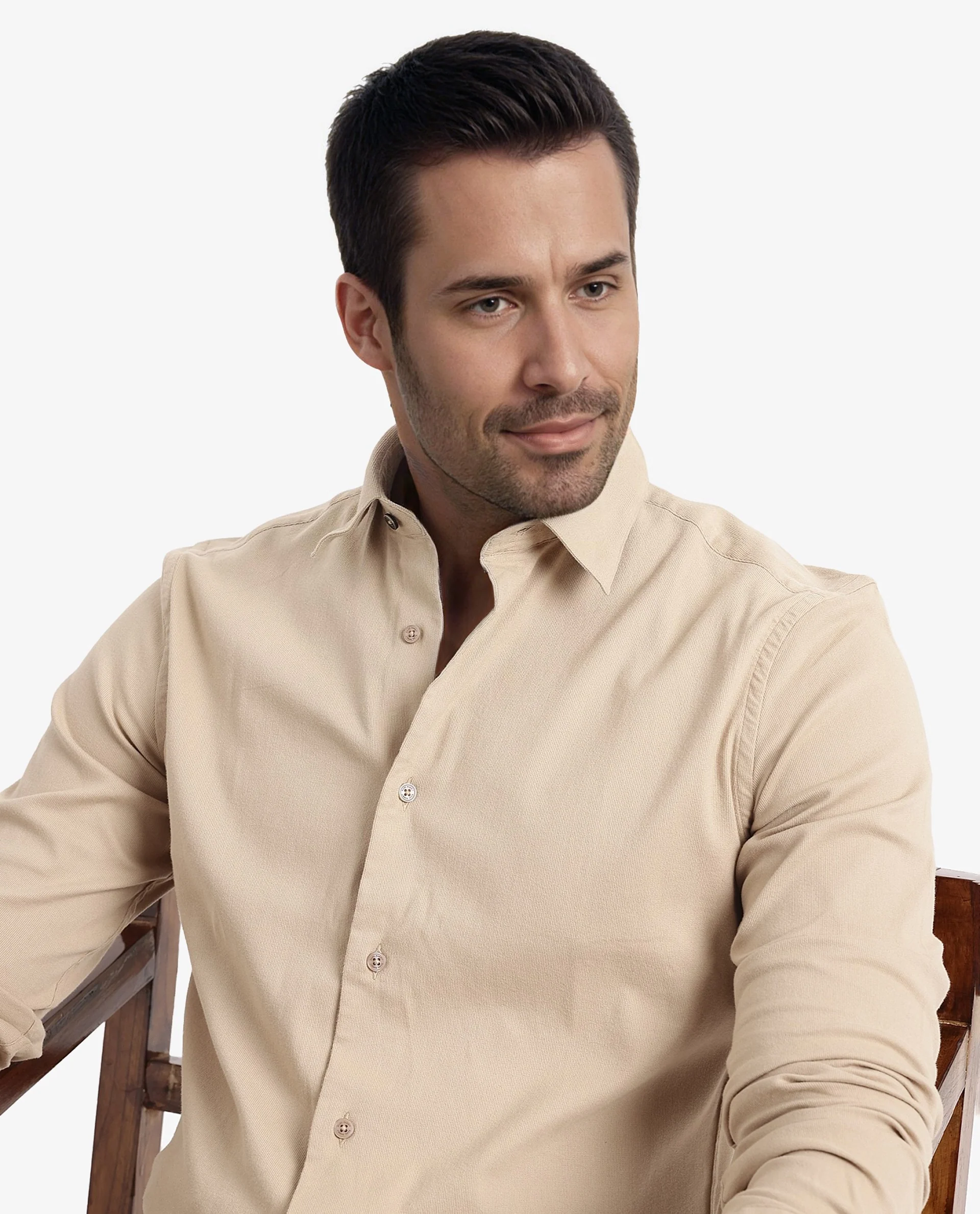 Rare Rabbit Men's Bicton Beige Cotton Plain Regular Fit Full Sleeve Collared Shirt - Image 8