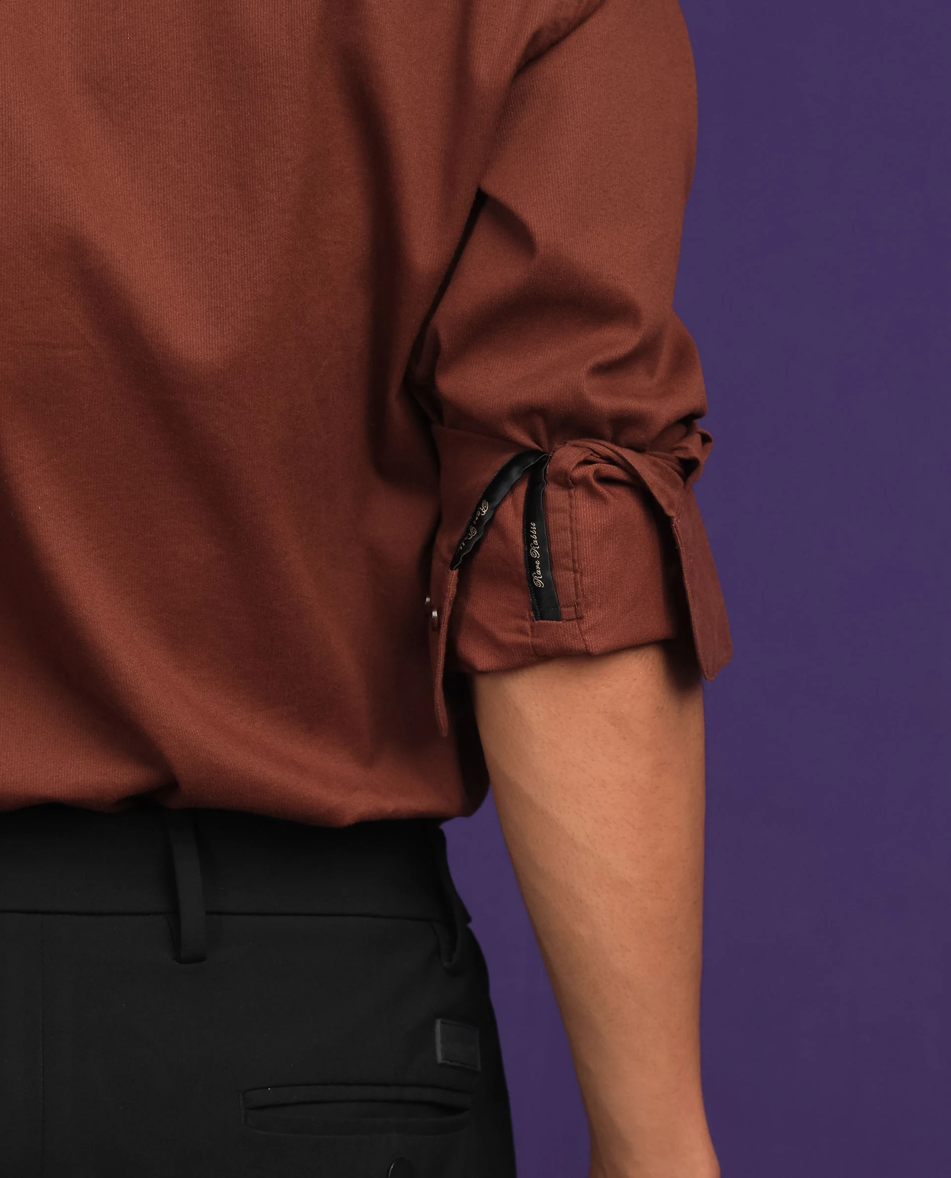 Rare Rabbit Men's Bicton Brown Cotton Plain Regular Fit Full Sleeve Collared Shirt - Image 5