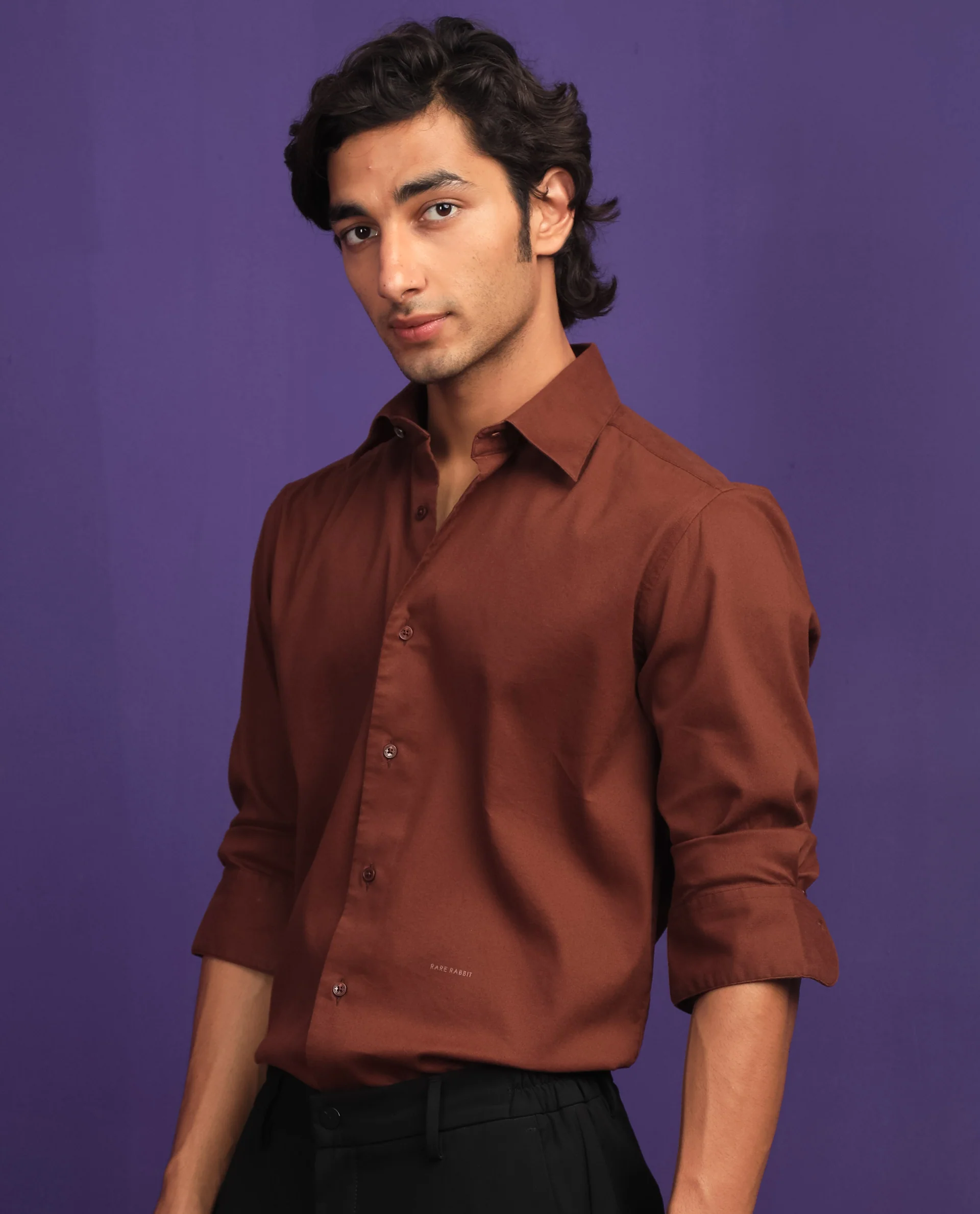 Rare Rabbit Men's Bicton Brown Cotton Plain Regular Fit Full Sleeve Collared Shirt - Image 6