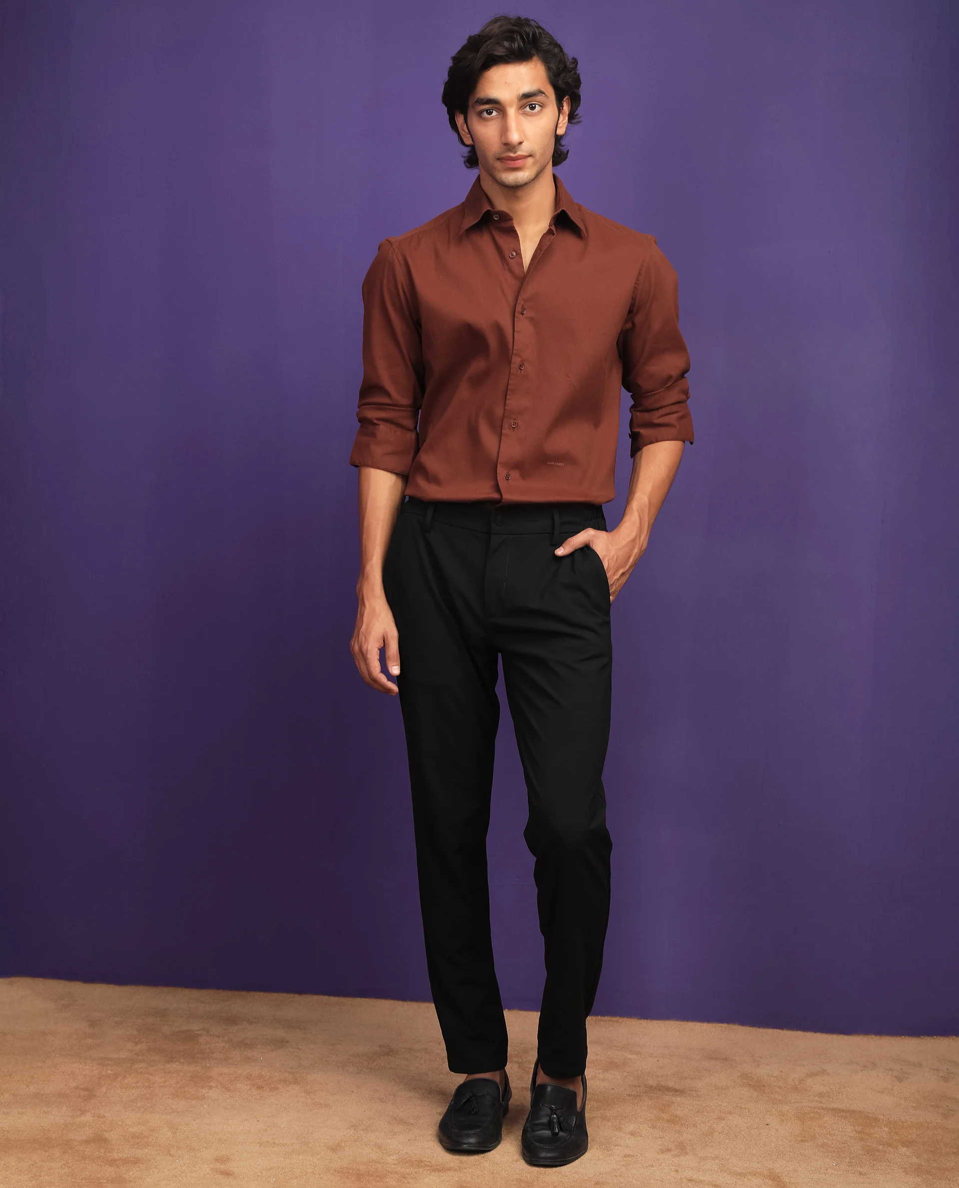 Rare Rabbit Men's Bicton Brown Cotton Plain Regular Fit Full Sleeve Collared Shirt - Image 7
