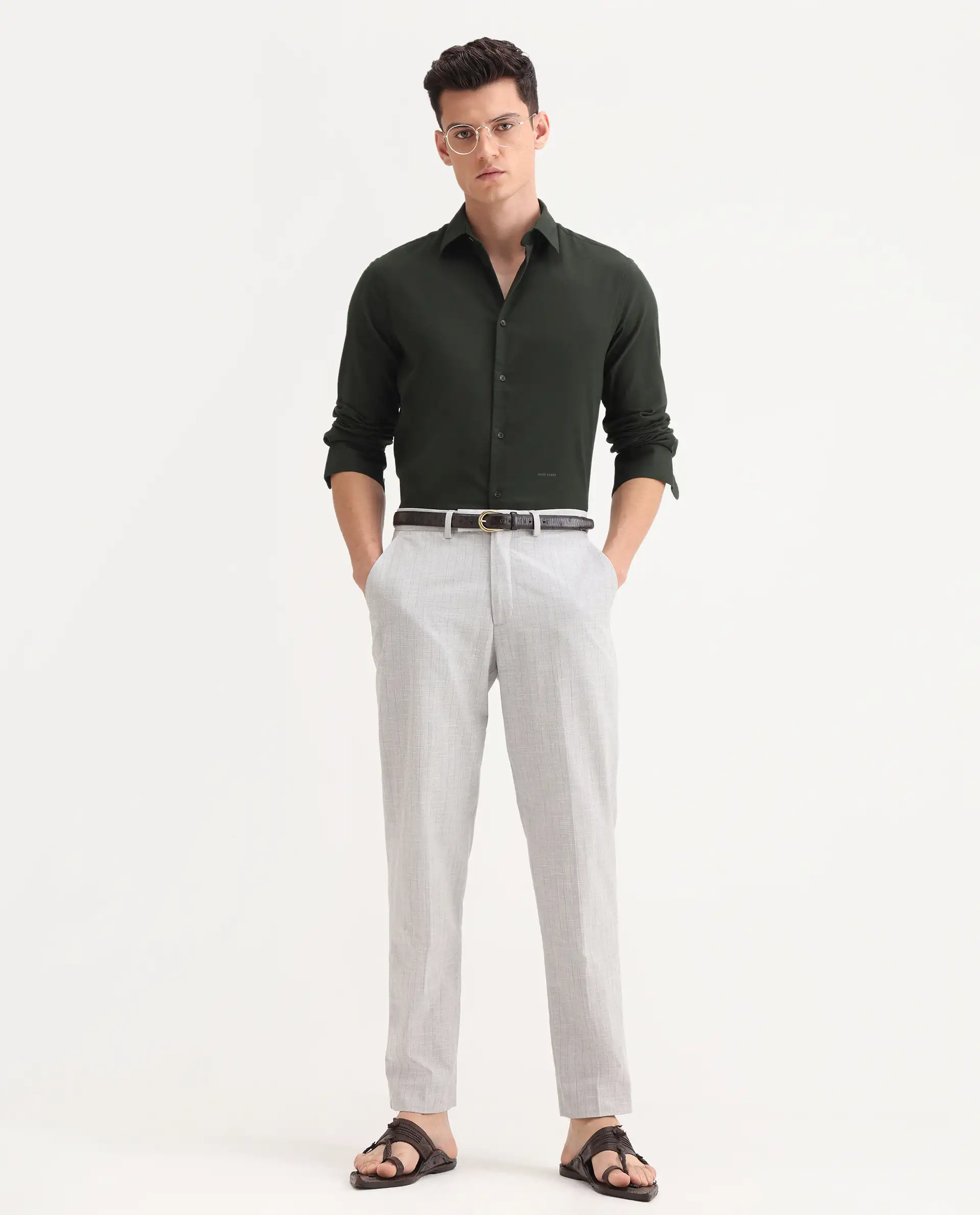 Rare Rabbit Men's Bicton Dark Green Cotton Plain Regular Fit Full Sleeve Collared Shirt - Image 2