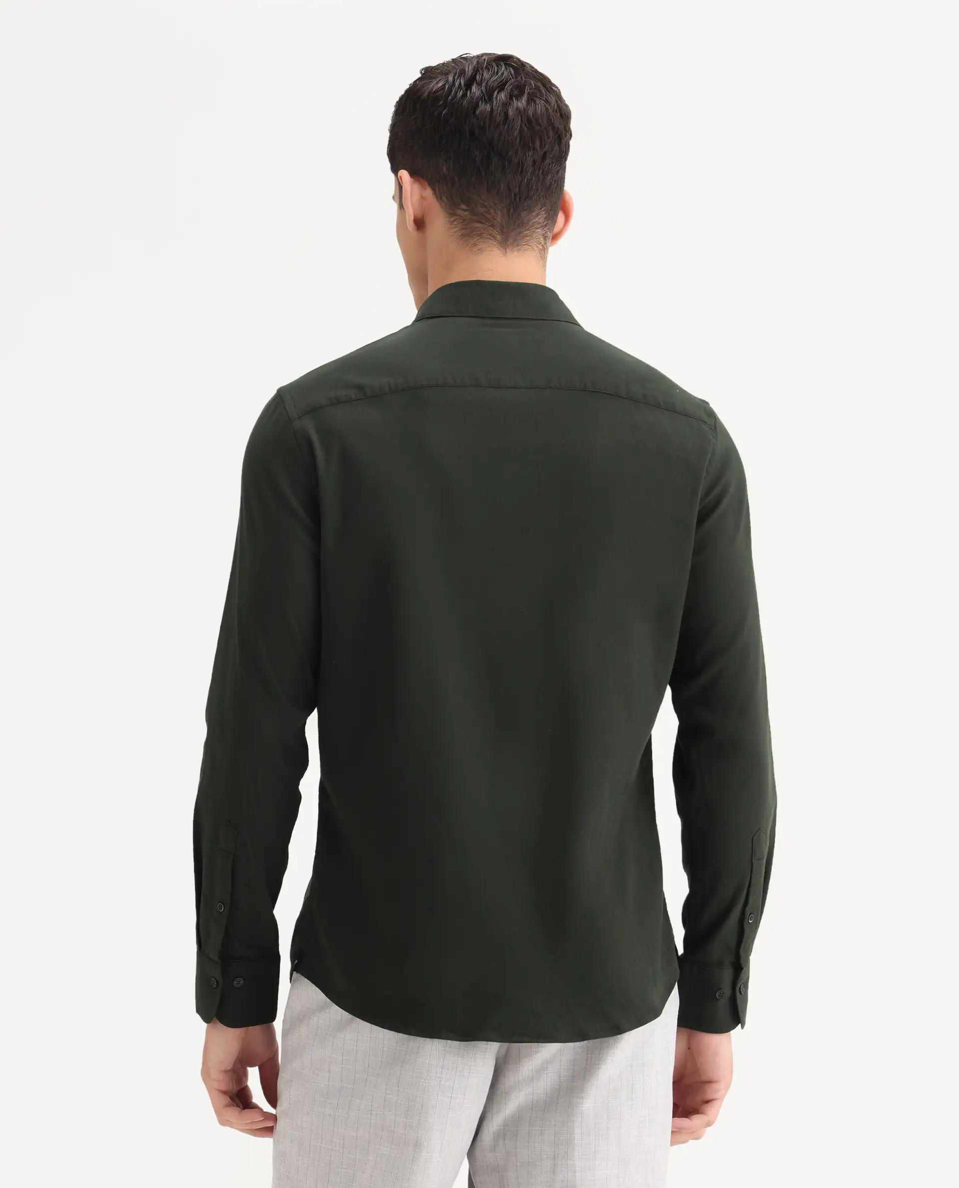 Rare Rabbit Men's Bicton Dark Green Cotton Plain Regular Fit Full Sleeve Collared Shirt - Image 8