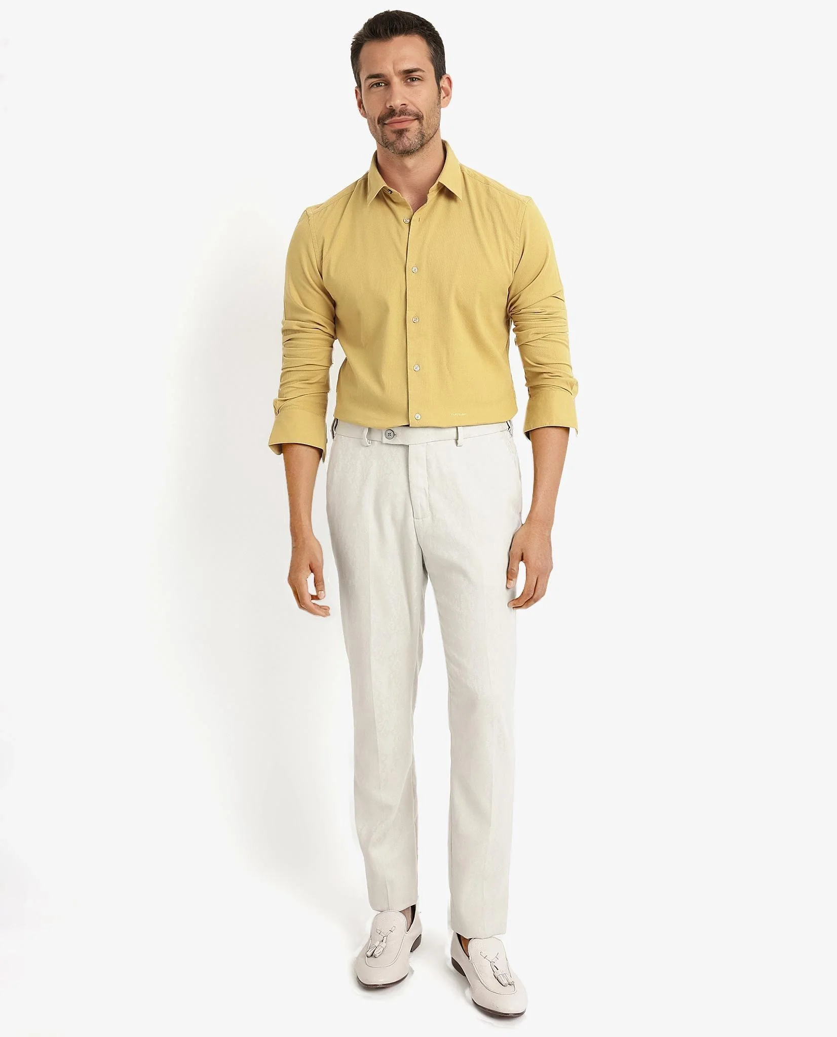 Rare Rabbit Men's Bicton Mustard Cotton Plain Regular Fit Full Sleeve Collared Shirt - Image 2