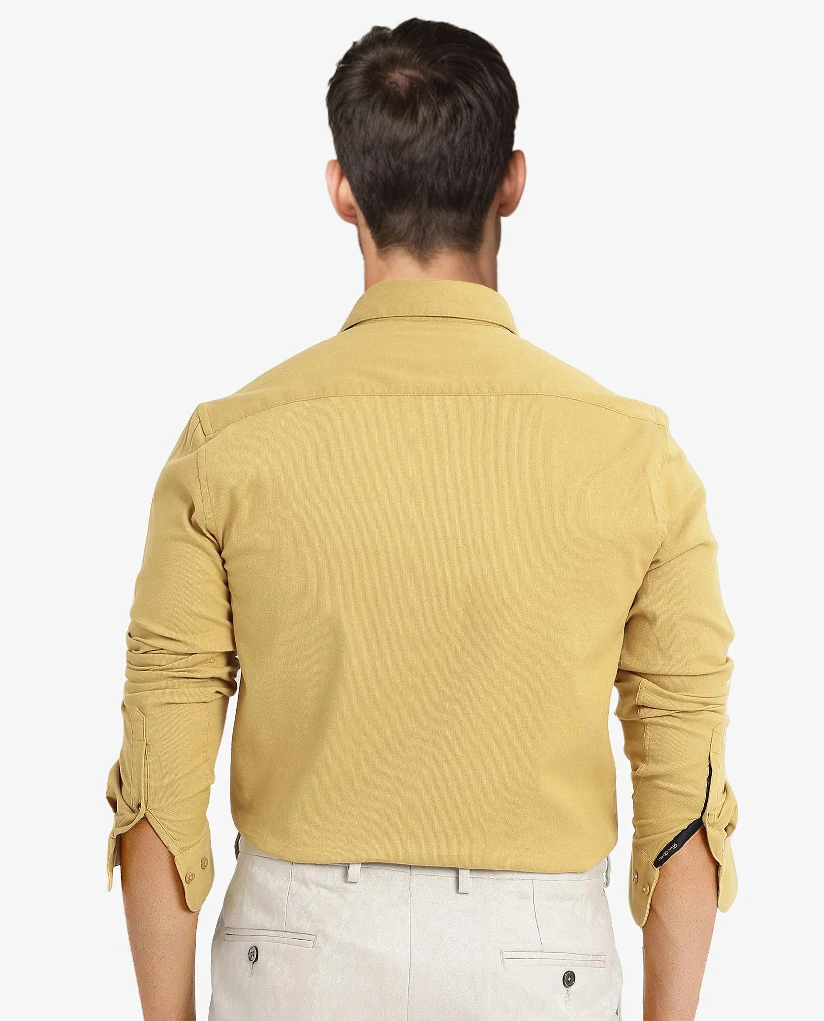 Rare Rabbit Men's Bicton Mustard Cotton Plain Regular Fit Full Sleeve Collared Shirt - Image 4