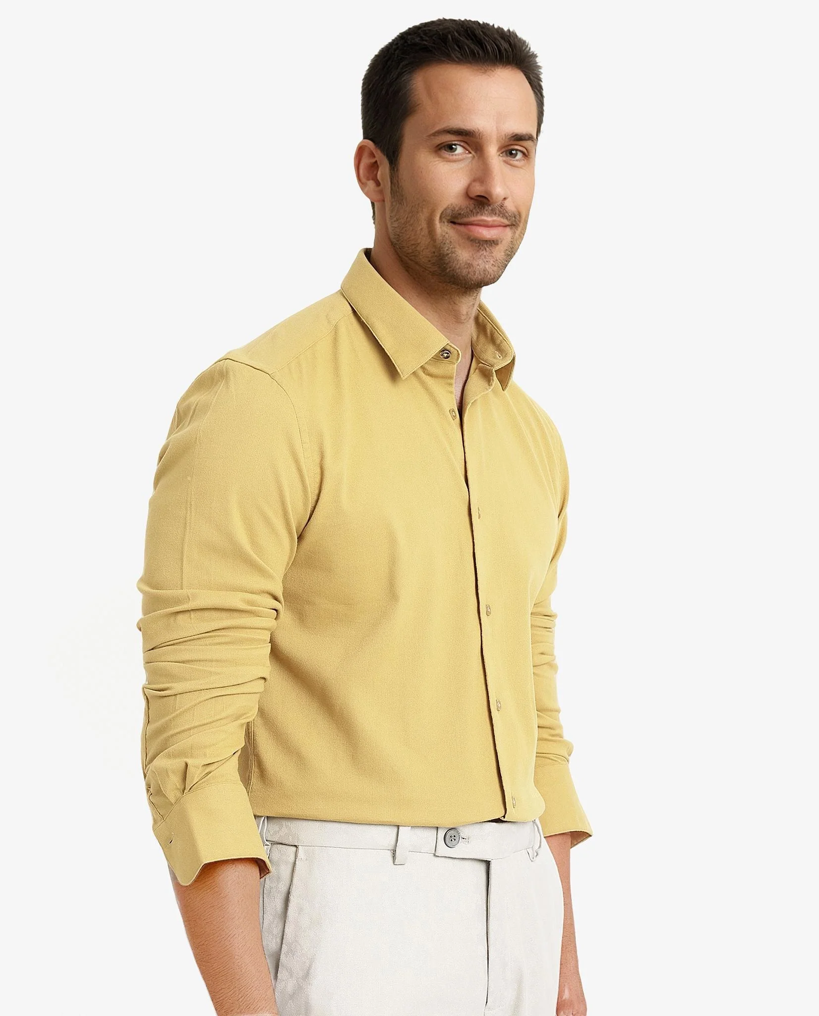 Rare Rabbit Men's Bicton Mustard Cotton Plain Regular Fit Full Sleeve Collared Shirt - Image 6