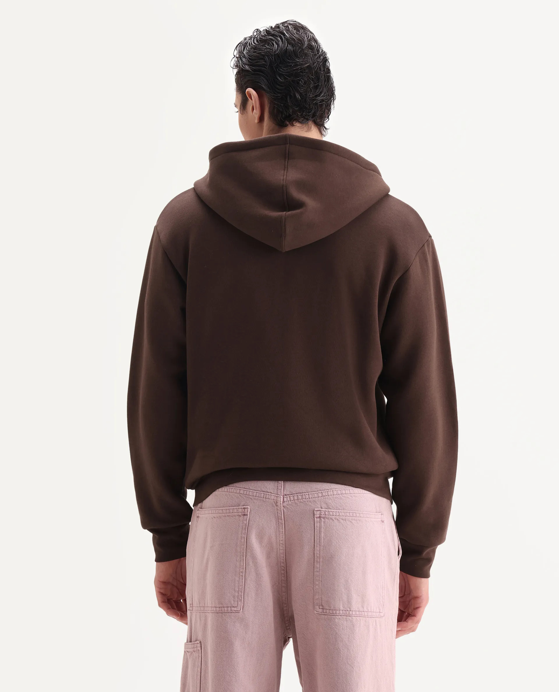 Rare Rabbit Men's Bien Dark Brown Cotton Blend Fabric Full Sleeves Hooded Zipper Closure Label Print Sweatshirt - Image 7