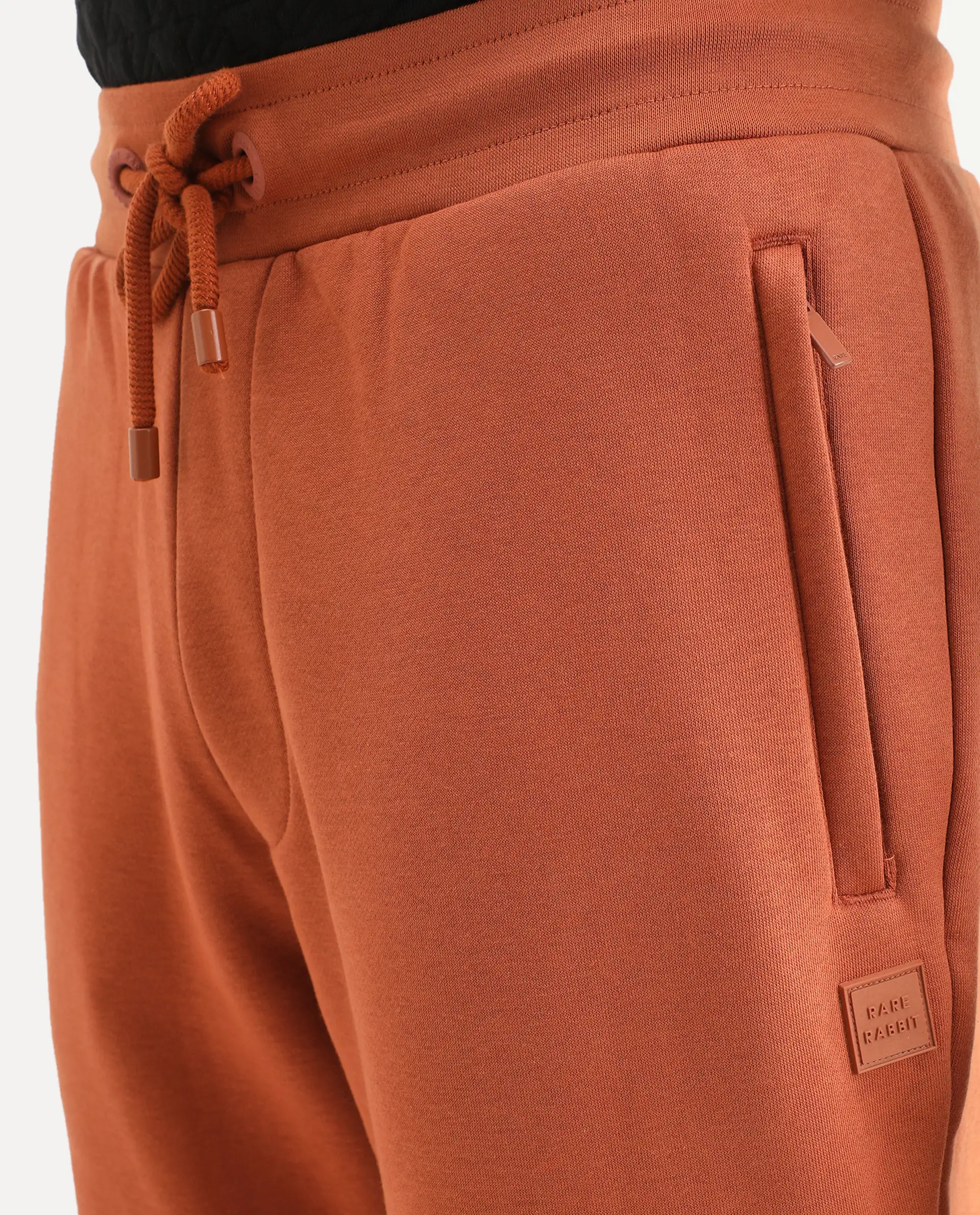 Rare Rabbit Men's Bifrost Rust Cotton Plain Regular Fit Joggers - Image 4