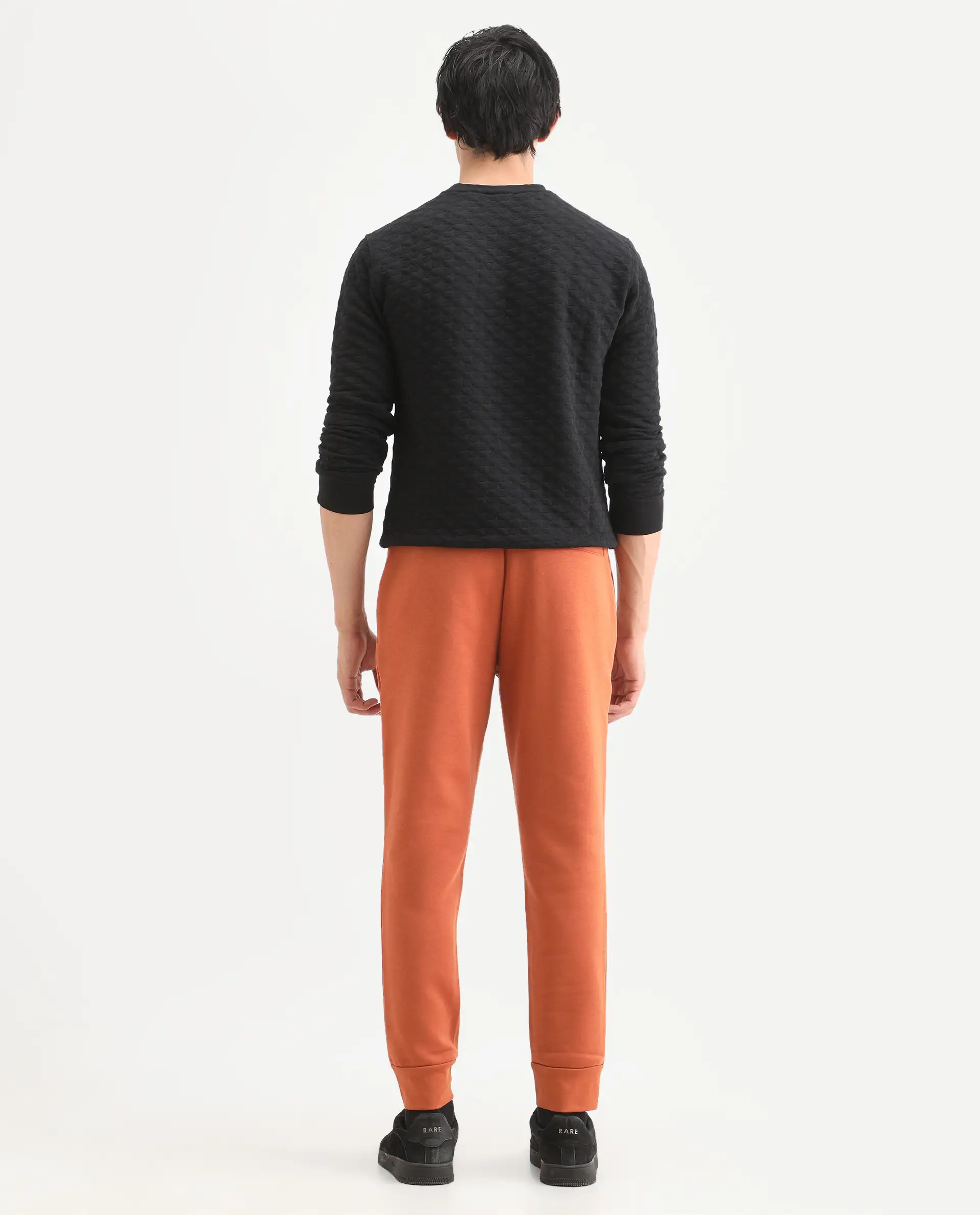 Rare Rabbit Men's Bifrost Rust Cotton Plain Regular Fit Joggers - Image 7