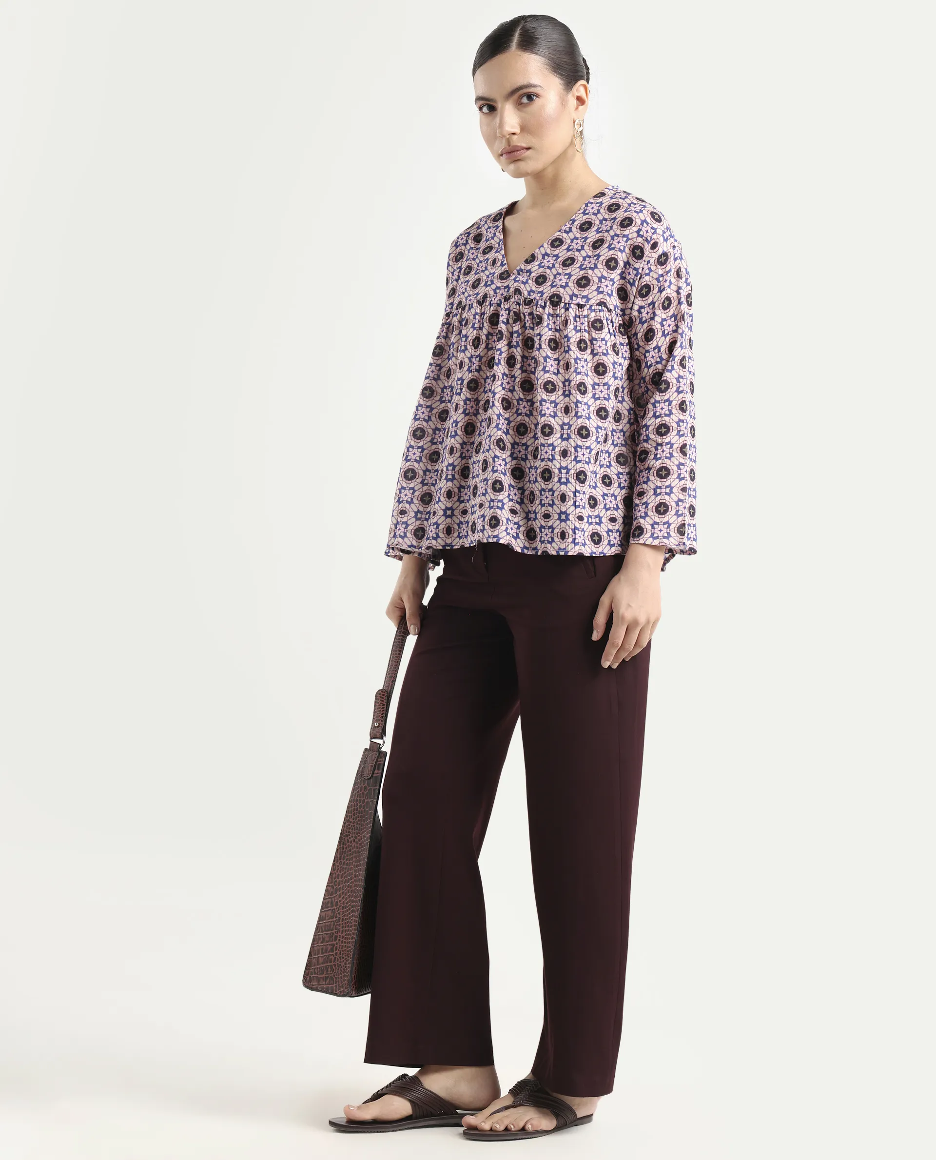 Rareism Women's Bina-T Multi Cotton Blend V-Neck Paisley Print Regular Fit Top - Image 2