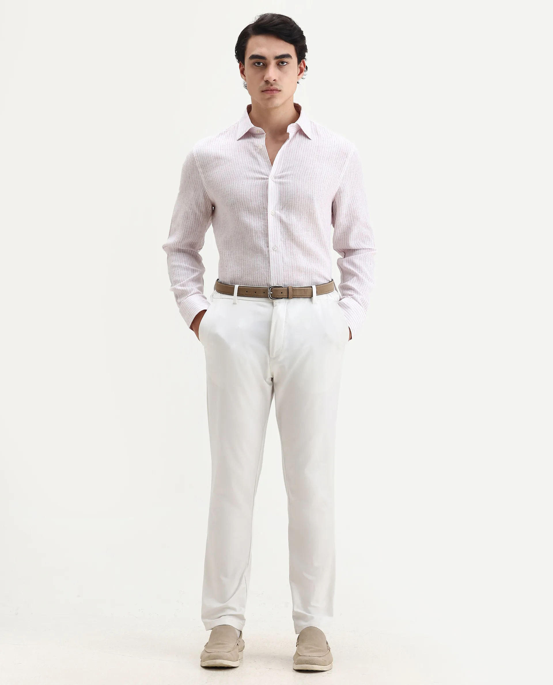 Rare Rabbit Men's Binc Pink Linen Blend Fabric Full Sleeve Spread Collar Regular Fit Striped Shirt - Image 2