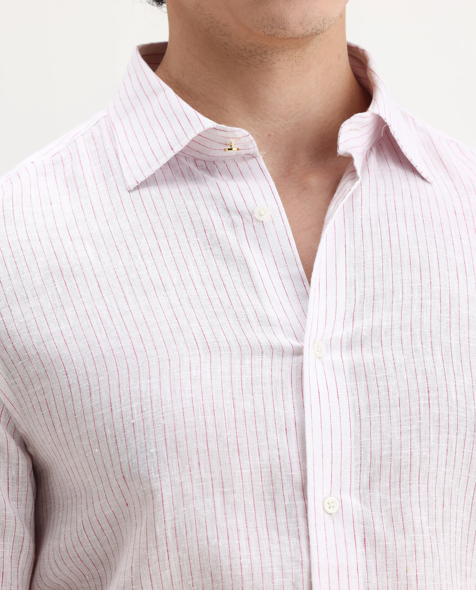 Rare Rabbit Men's Binc Pink Linen Blend Fabric Full Sleeve Spread Collar Regular Fit Striped Shirt - Image 3