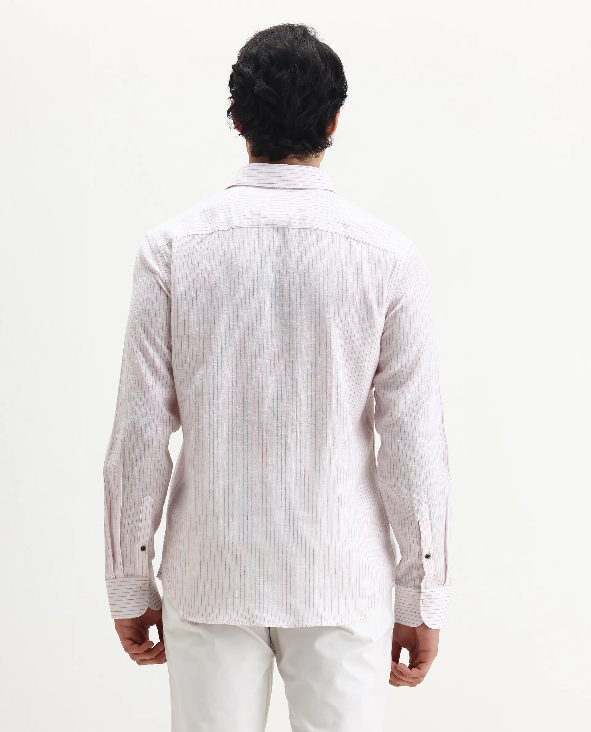 Rare Rabbit Men's Binc Pink Linen Blend Fabric Full Sleeve Spread Collar Regular Fit Striped Shirt - Image 7