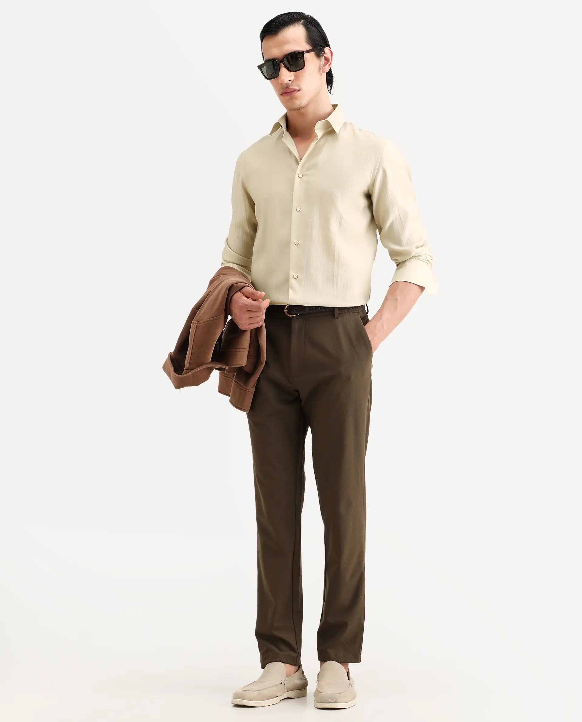 Rare Rabbit Men's Bind Light Beige Viscose Blend Fabric Full Sleeve Spread Collar Regular Fit Plain Shirt - Image 2