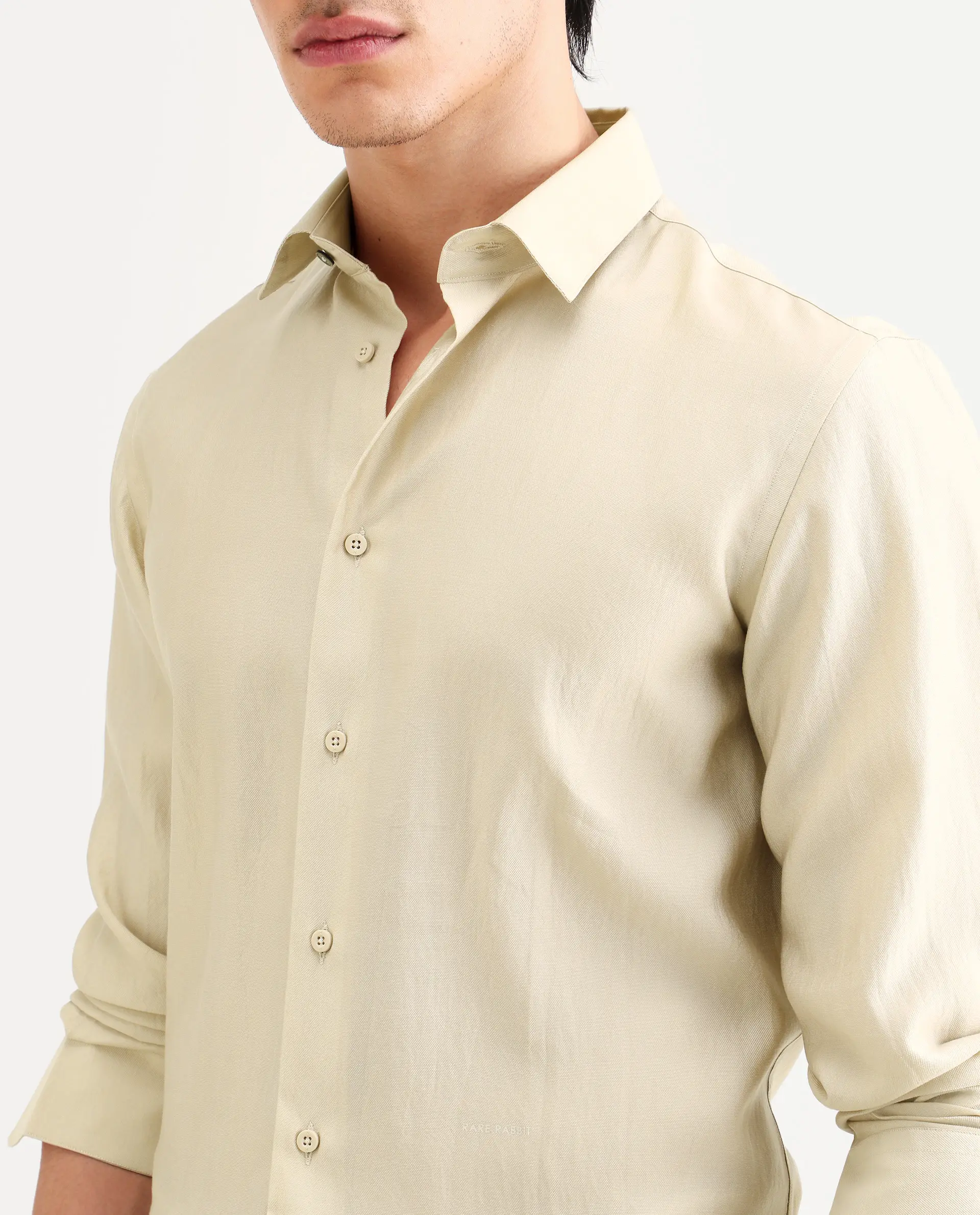Rare Rabbit Men's Bind Light Beige Viscose Blend Fabric Full Sleeve Spread Collar Regular Fit Plain Shirt - Image 3