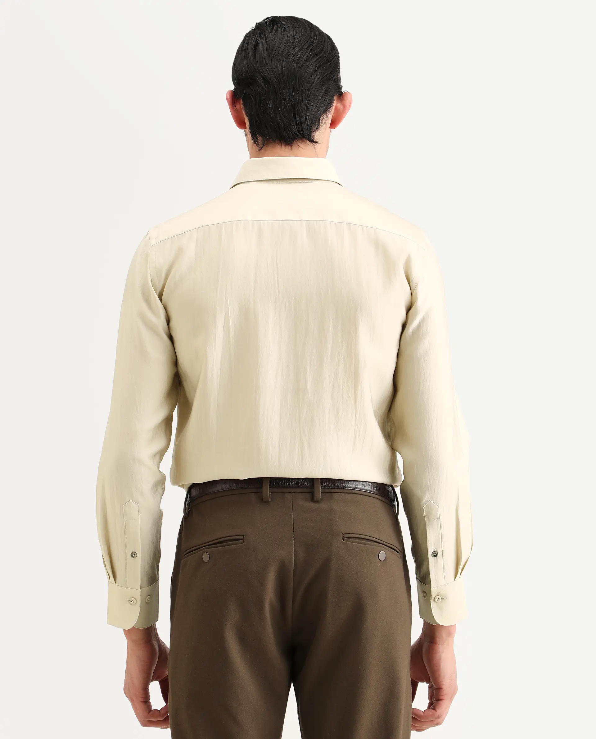 Rare Rabbit Men's Bind Light Beige Viscose Blend Fabric Full Sleeve Spread Collar Regular Fit Plain Shirt - Image 7