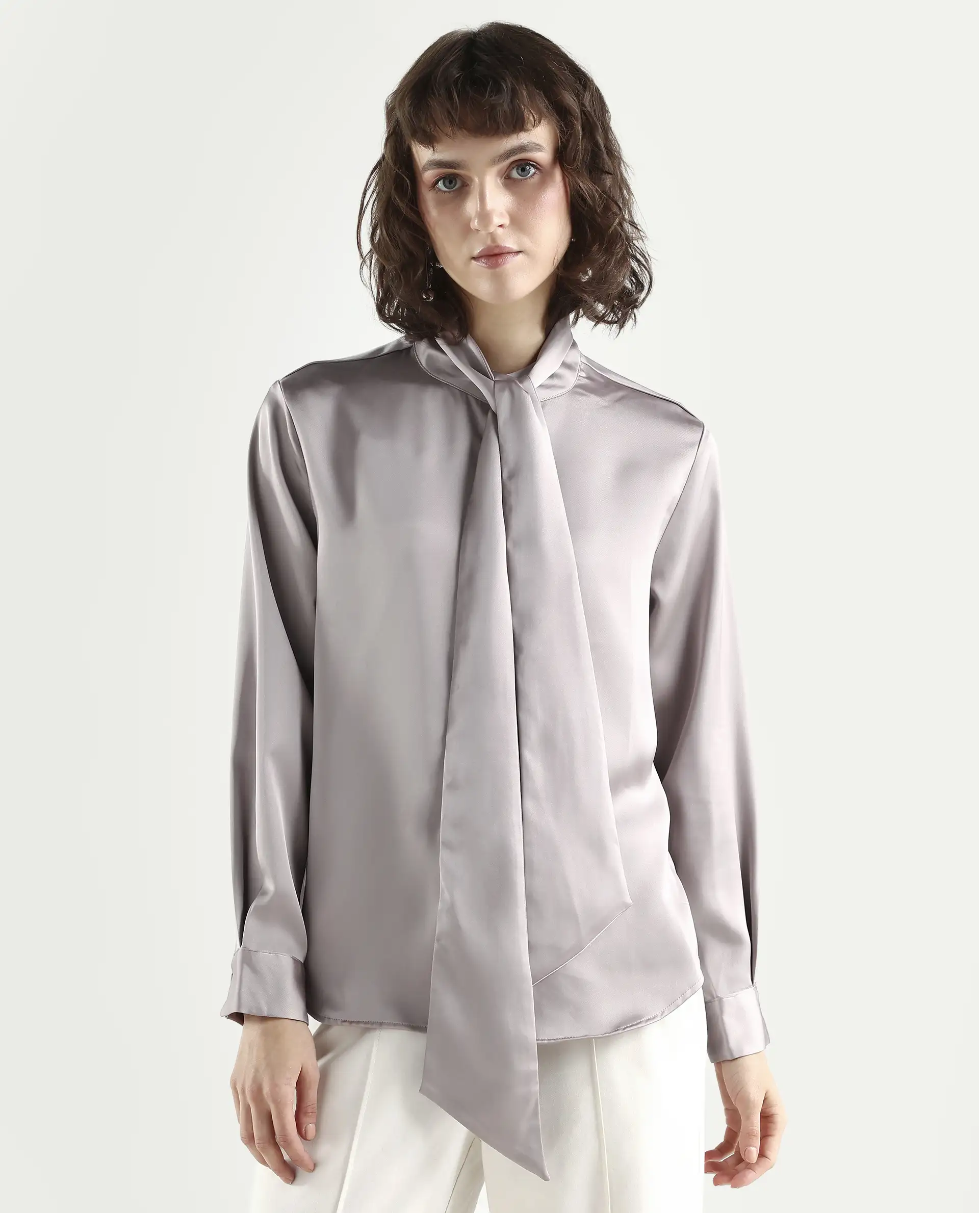 Rareism Women's Bingol Dusky Beige Cotton Mandarin Collar Plain Cuffed Sleeve Regular Fit Shirt - Image 3