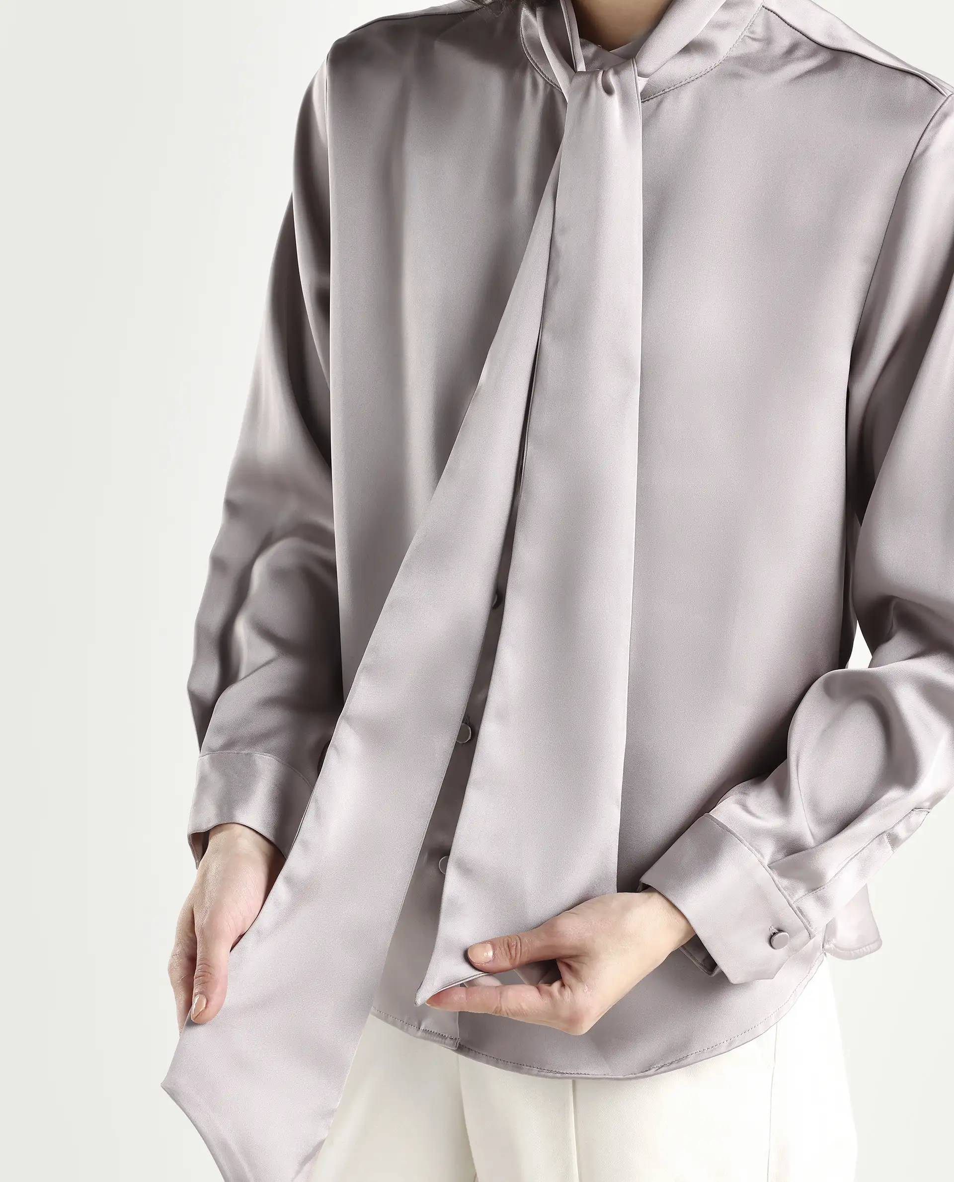 Rareism Women's Bingol Dusky Beige Cotton Mandarin Collar Plain Cuffed Sleeve Regular Fit Shirt - Image 4