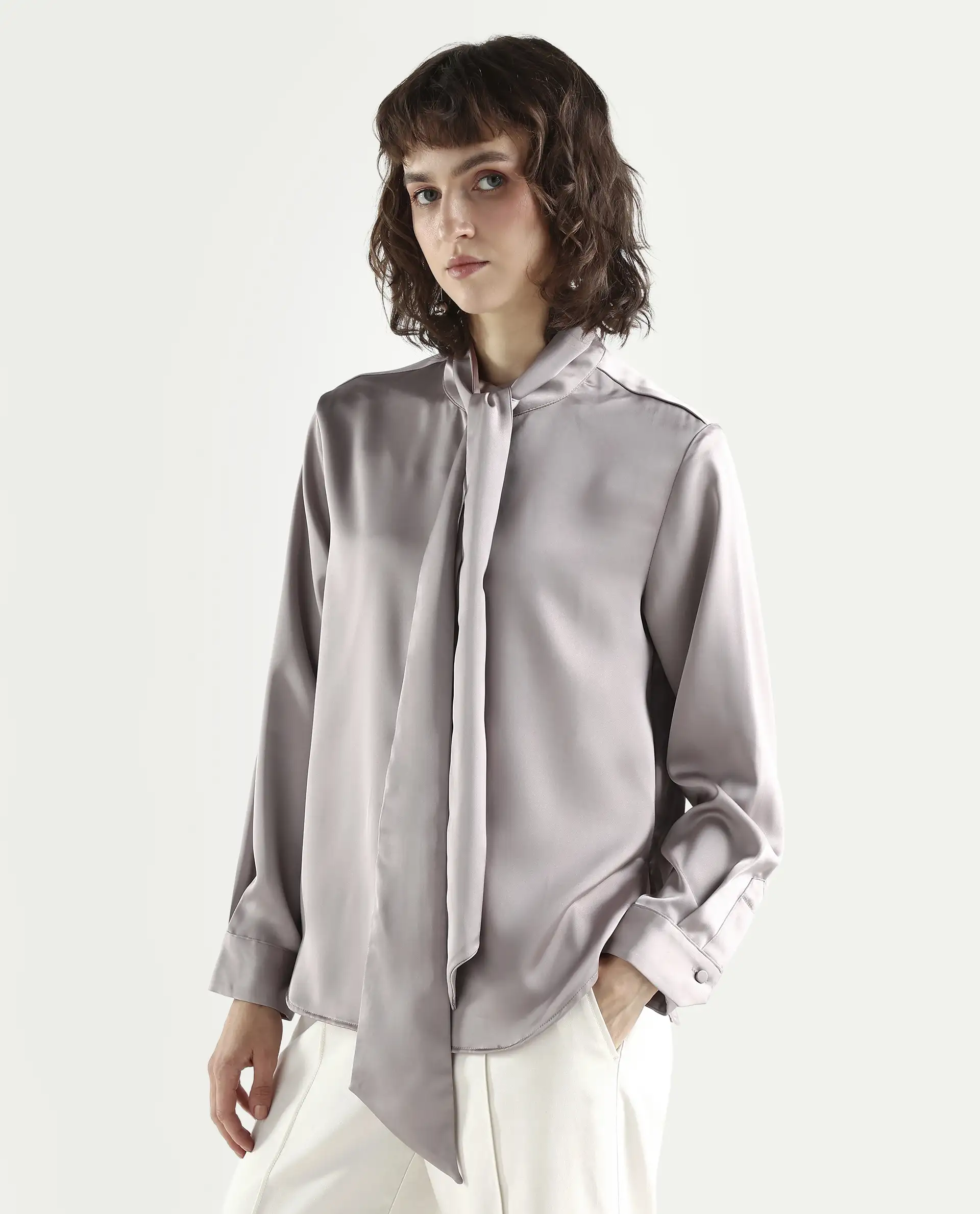 Rareism Women's Bingol Dusky Beige Cotton Mandarin Collar Plain Cuffed Sleeve Regular Fit Shirt - Image 5