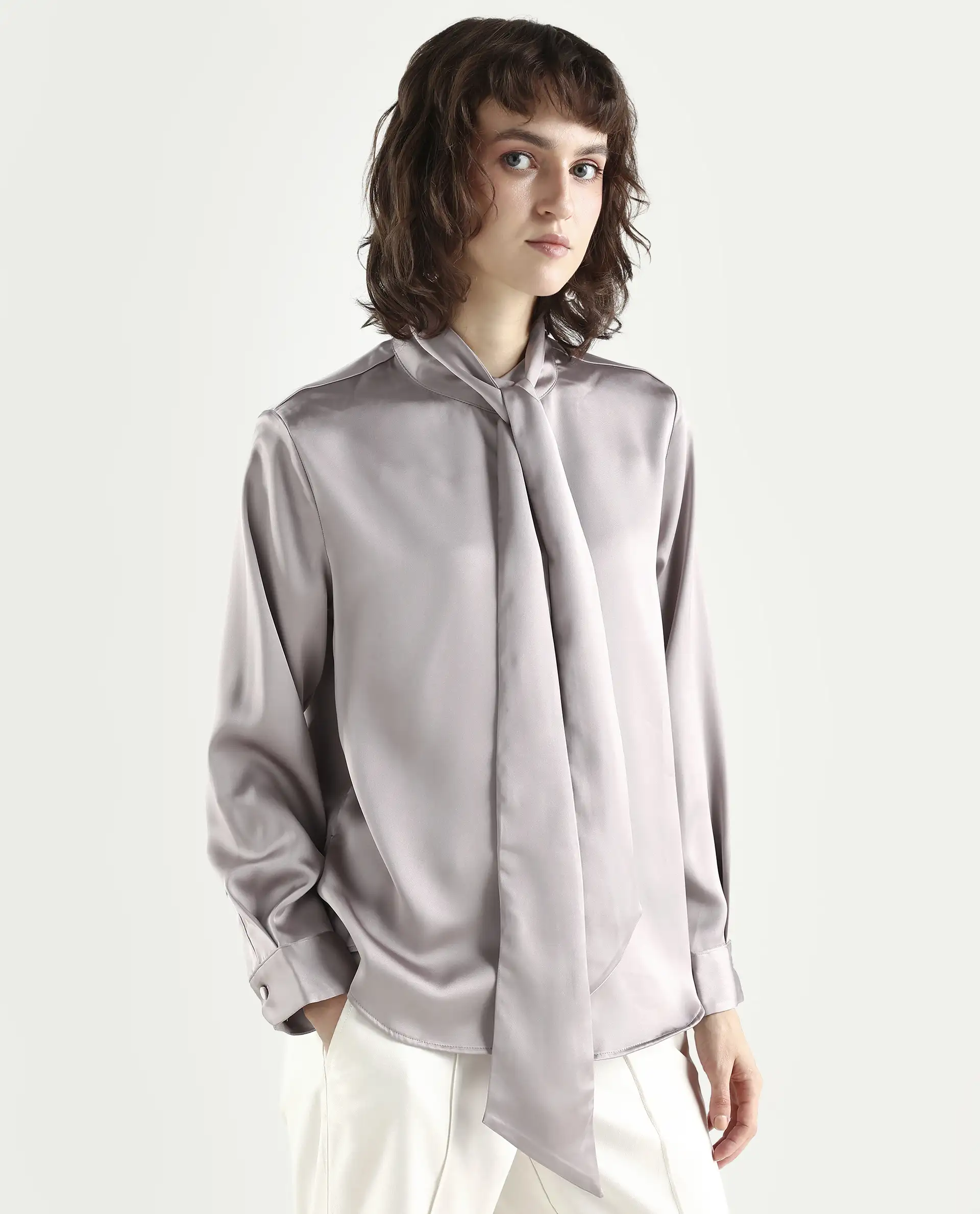 Rareism Women's Bingol Dusky Beige Cotton Mandarin Collar Plain Cuffed Sleeve Regular Fit Shirt - Image 6